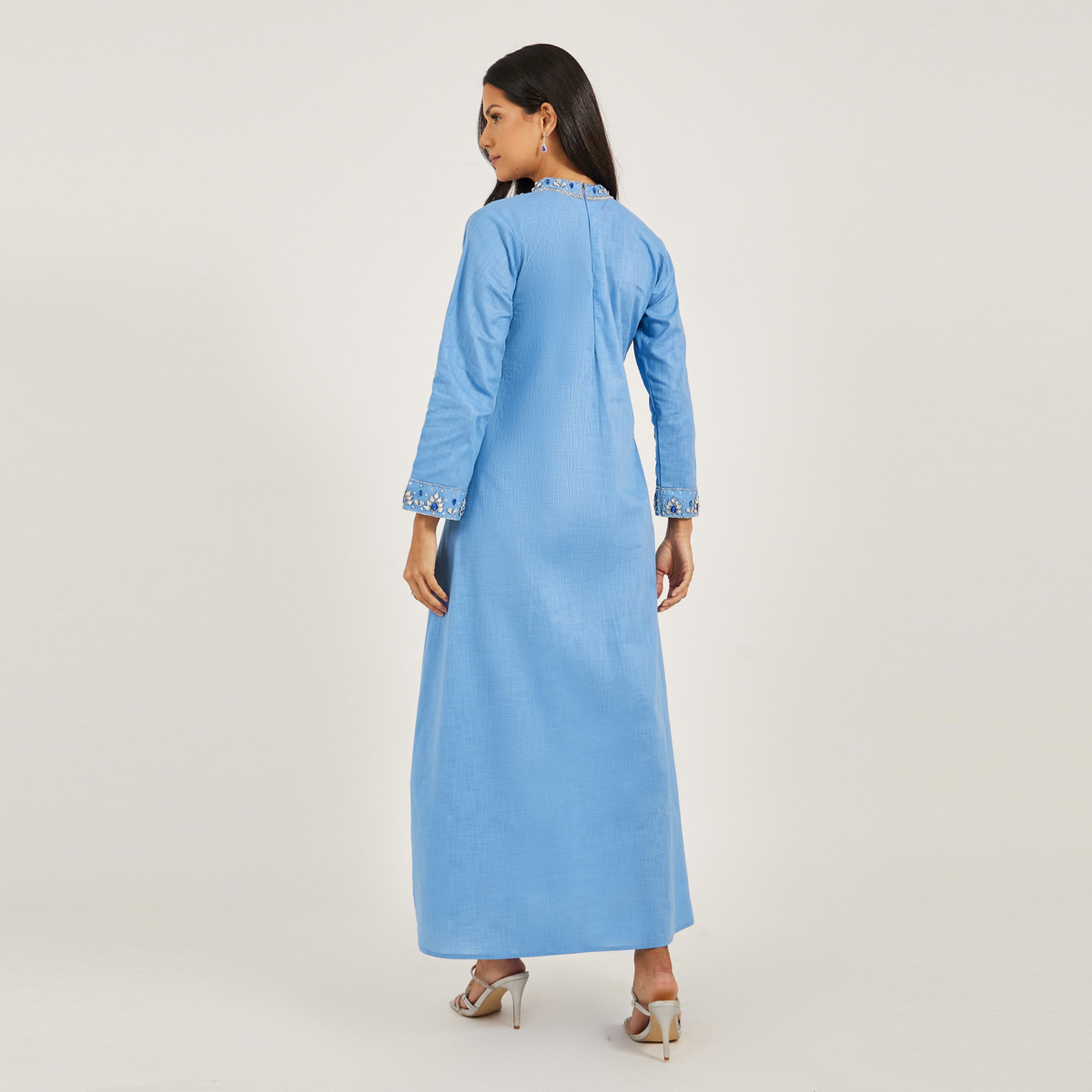 Maxim Creation X Styli Pure Linen Jalabiya With Silver Hand Embroidery-women-arabicclothing-jalabiyas-image-5