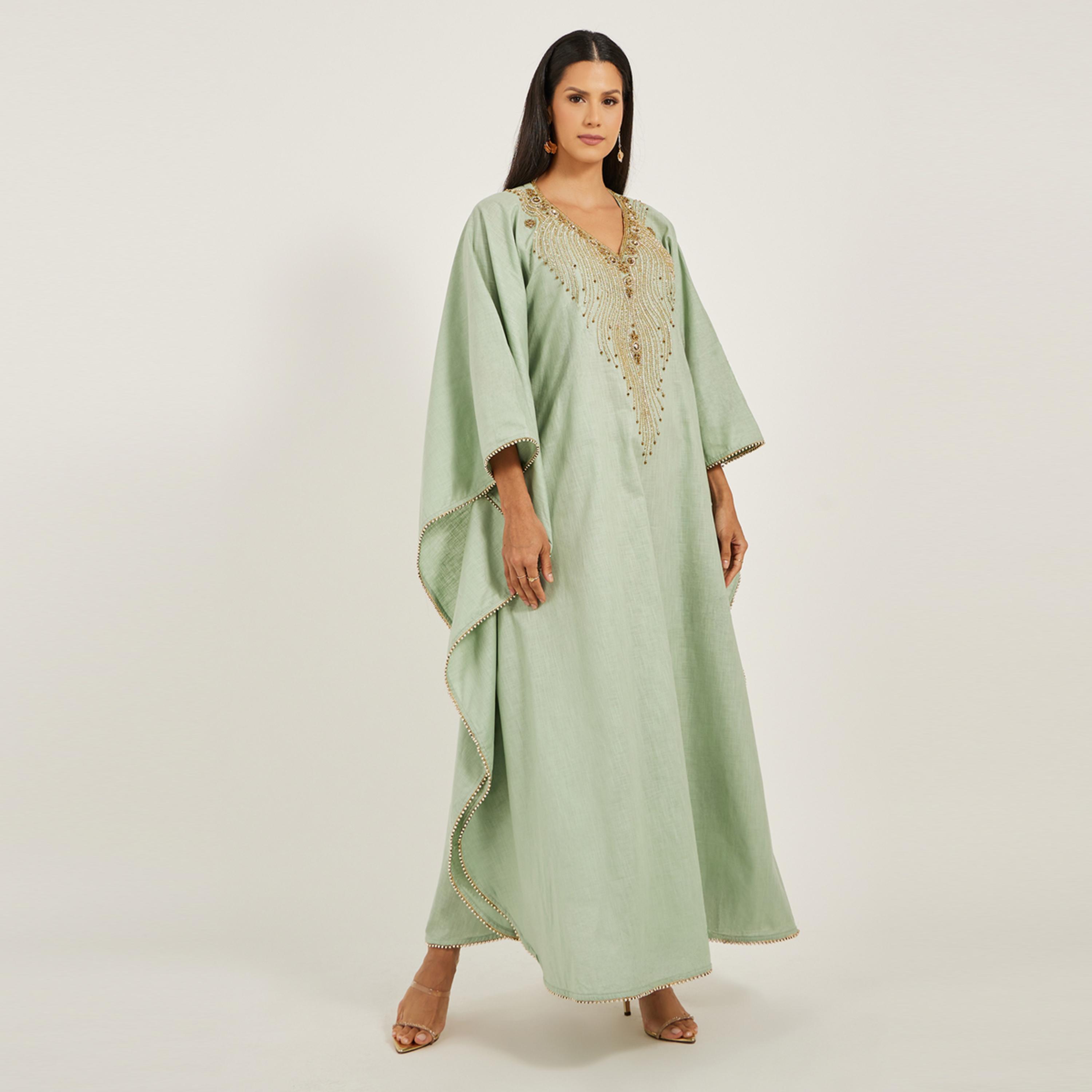 Maxim Creation X Styli Pure Linen Jalabiya With Silver Hand Embroidery-women-arabicclothing-jalabiyas-image-1