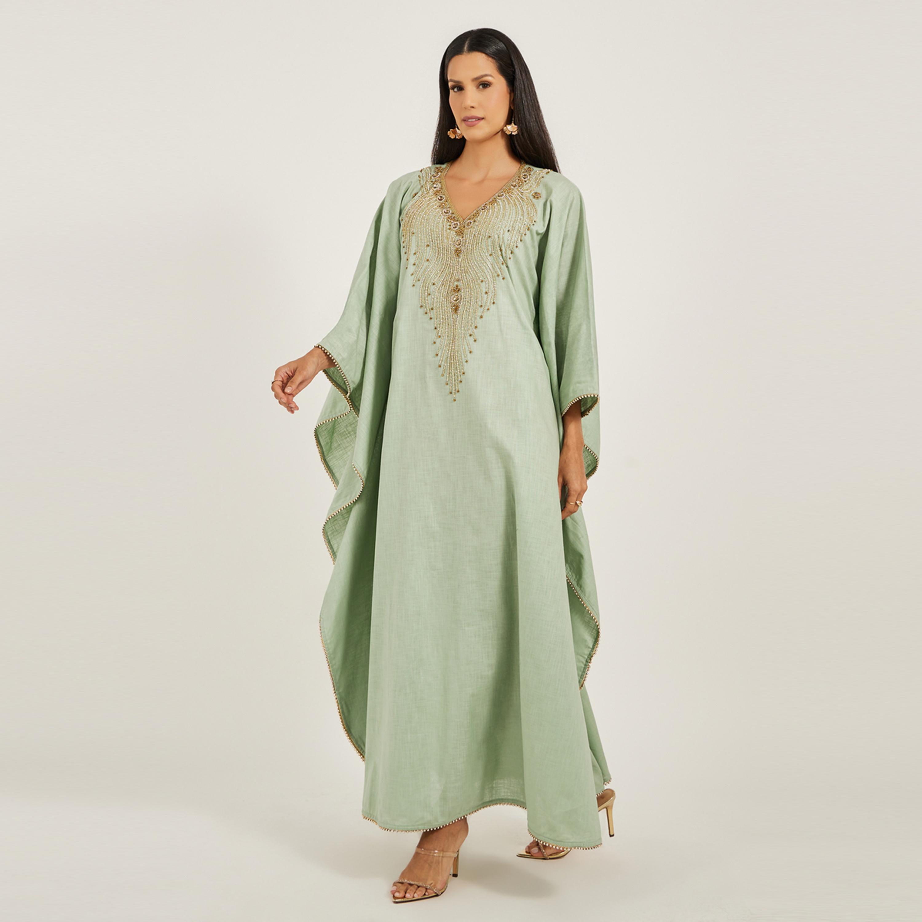 Maxim Creation X Styli Pure Linen Jalabiya With Silver Hand Embroidery-women-arabicclothing-jalabiyas-image-2