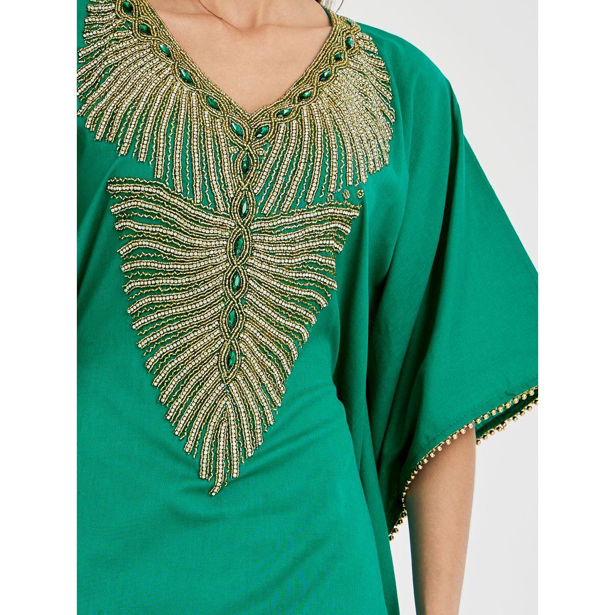 Maxim Creation Embroidered Short Sleeve V Neck Jalabiya-women-arabicclothing-jalabiyas-image-3