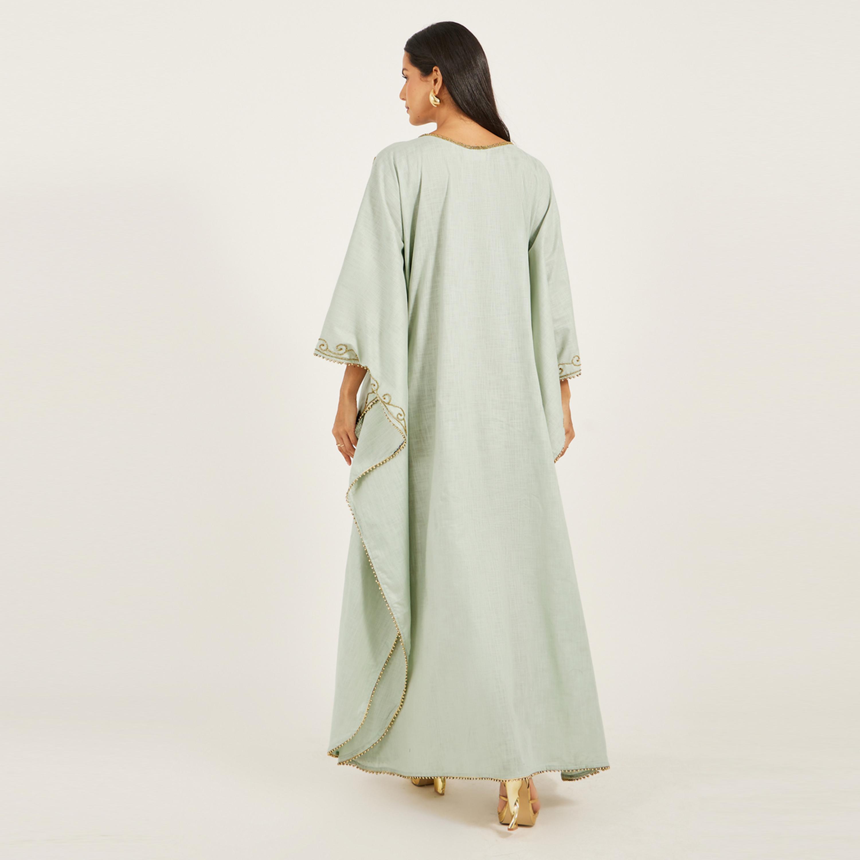 ماكسيم كرييشن × ستايلي - جلابية ذهبية مطرزة يدويا من قماش الكتان الخالص-women-arabicclothing-jalabiyas-image-6
