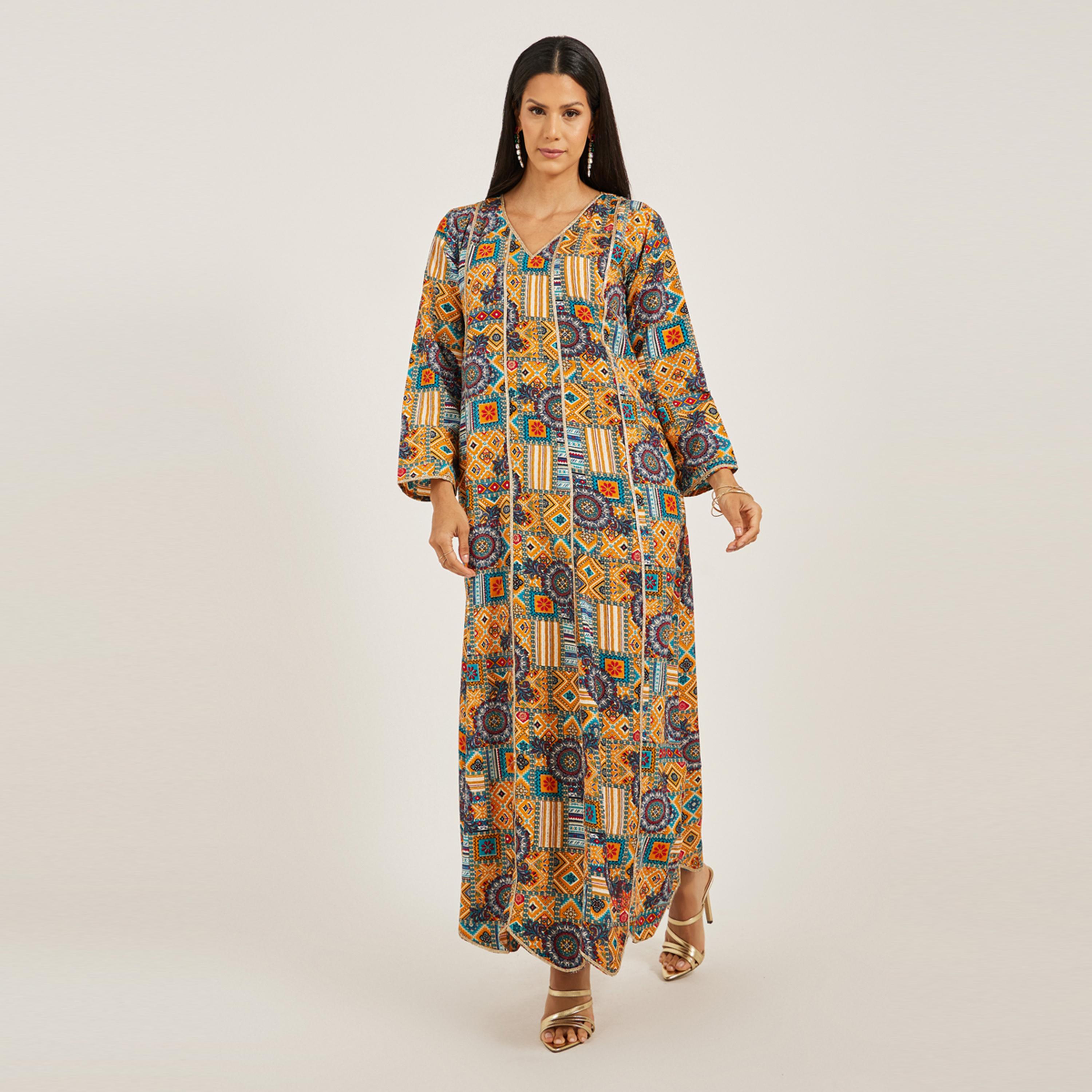 Maxim Creation X Styli Haute Couture Abstract Print Jalabiya-women-arabicclothing-jalabiyas-image-1