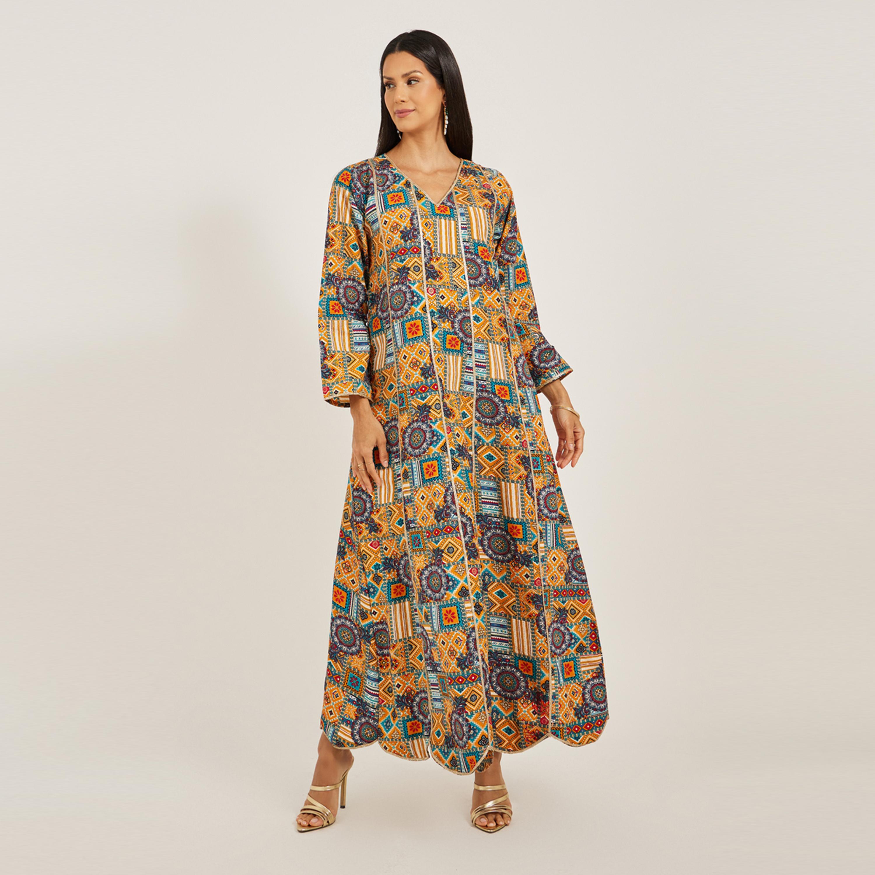ماكسيم كرييشن × ستايلي - هوت كوتور جلابية بطباعة تجريدية-women-arabicclothing-jalabiyas-image-2