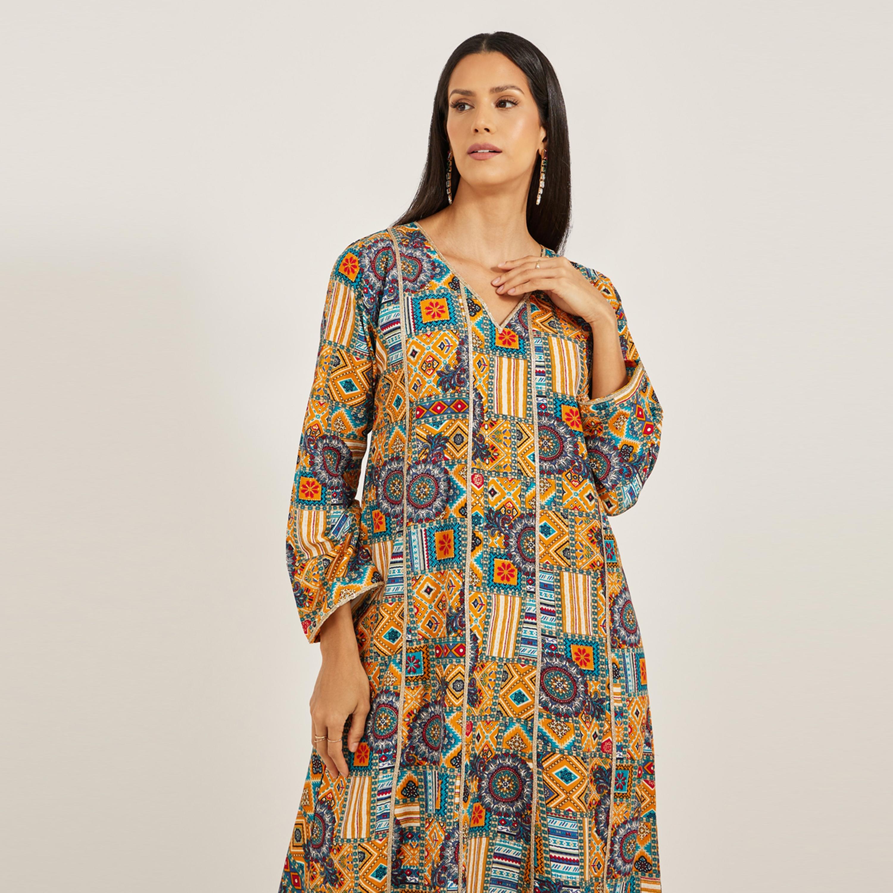 ماكسيم كرييشن × ستايلي - هوت كوتور جلابية بطباعة تجريدية-women-arabicclothing-jalabiyas-image-3