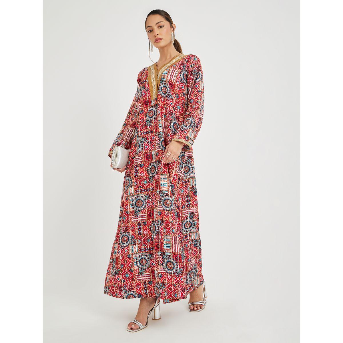 جلابية بطبعة مُجردة وتفاصيل دانتيل-women-arabicclothing-jalabiyas-image-2
