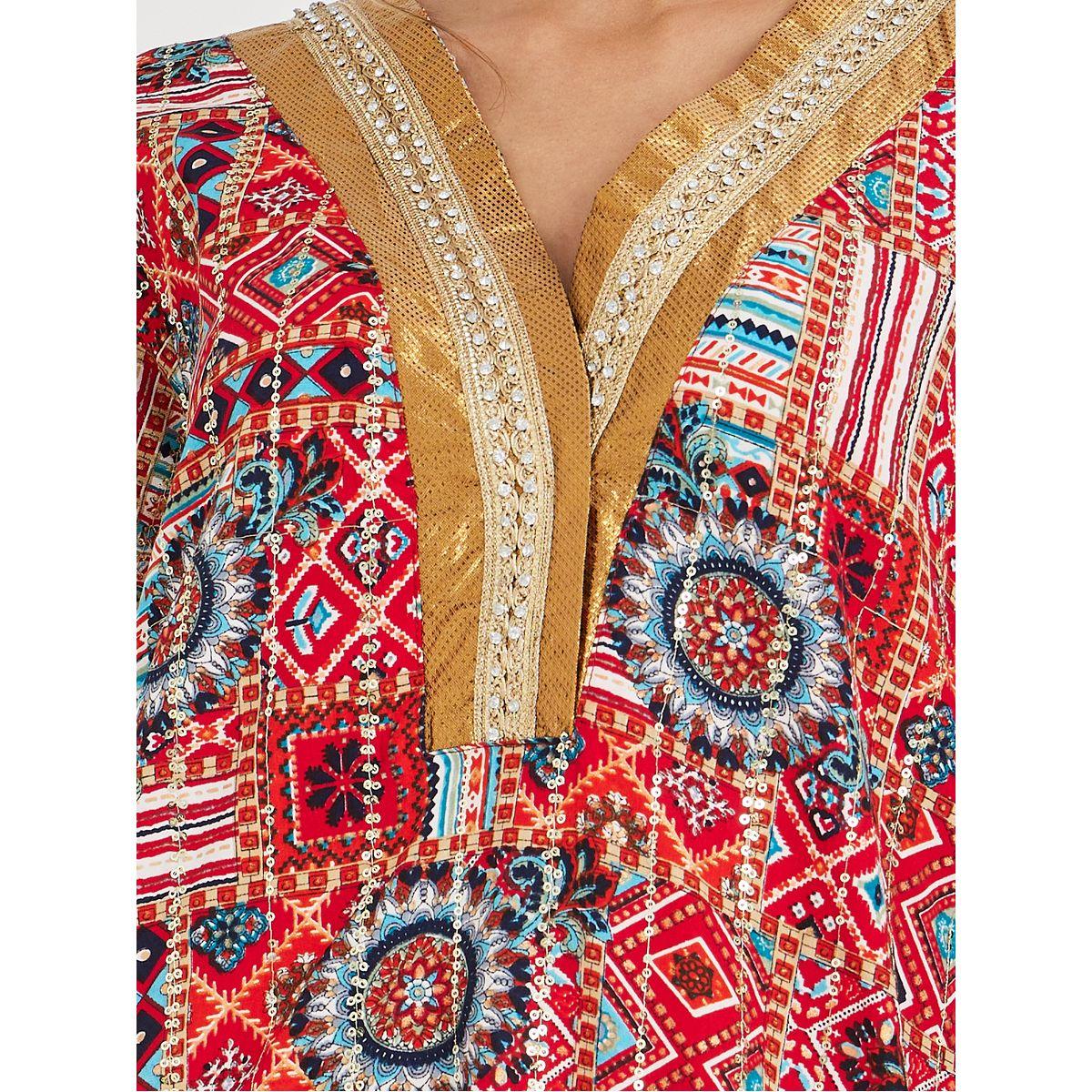 جلابية بطبعة مُجردة وتفاصيل دانتيل-women-arabicclothing-jalabiyas-image-4