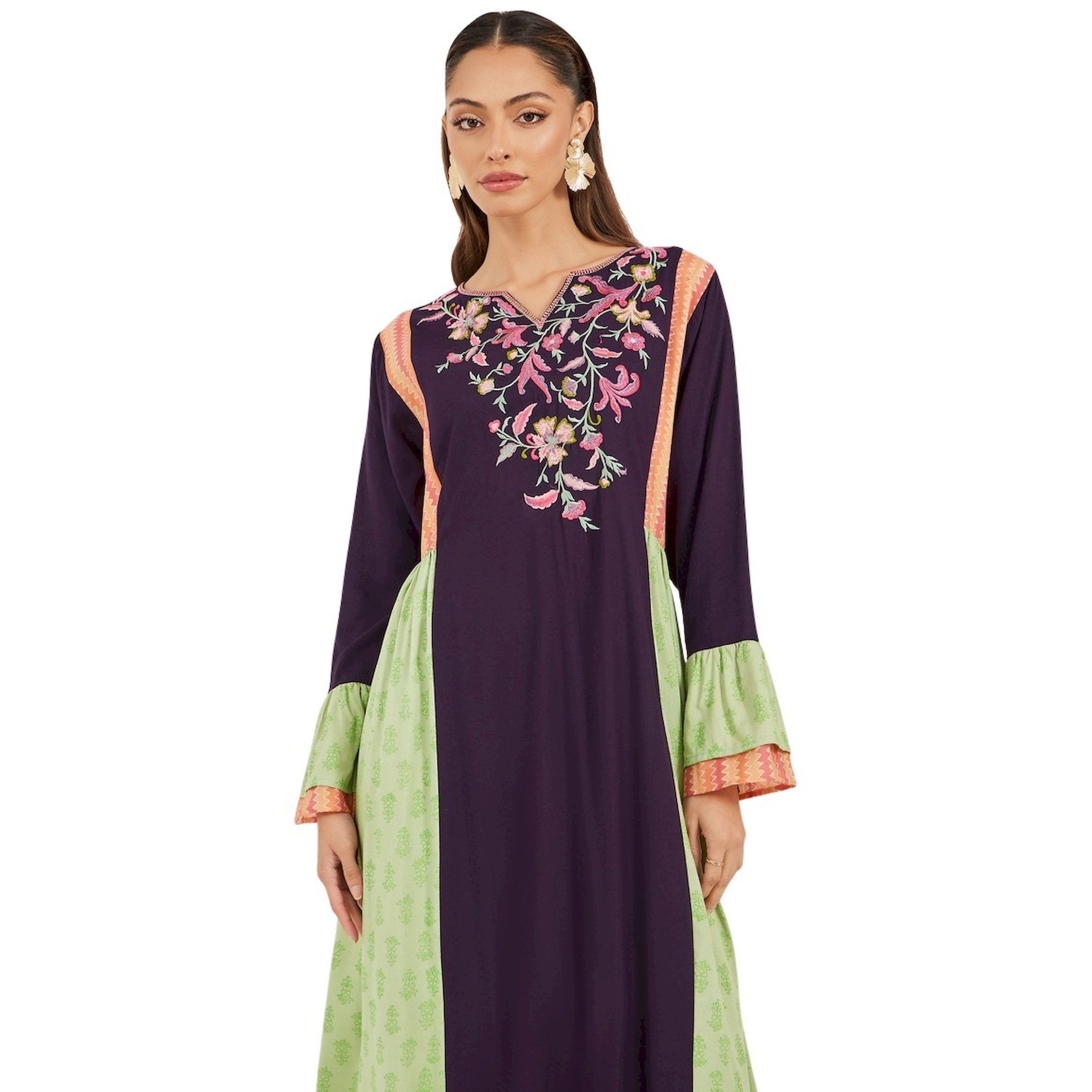 ماكسيم كرييشنز × ستايلي - جلابية بتفاصيل مطوية ومطرزة بألوان متعددة-women-arabicclothing-jalabiyas-image-3