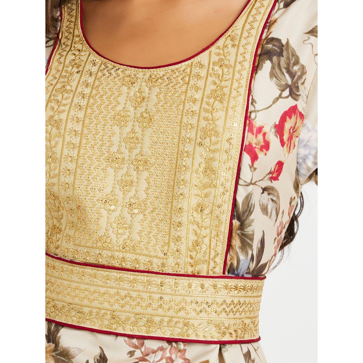 Maxim Creation Floral Print 3/4 Sleeves Jalabiya with Embroidered Detail-women-arabicclothing-jalabiyas-image-5
