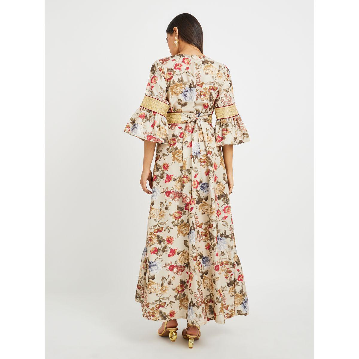 Maxim Creation Floral Print 3/4 Sleeves Jalabiya with Embroidered Detail-women-arabicclothing-jalabiyas-image-6