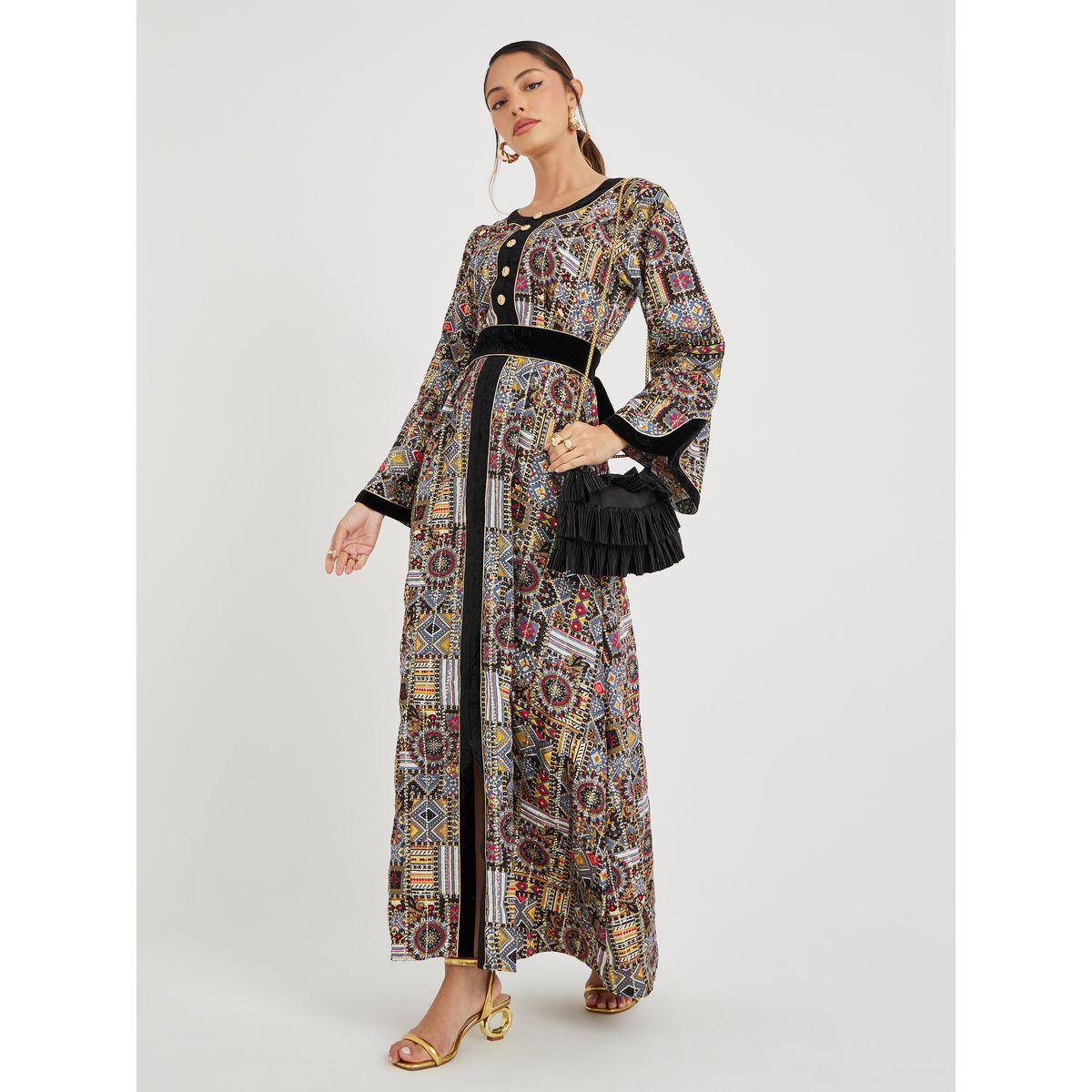 Maxim Creation Haute Couture Abstract Print Jalabiya with Back Tie Detail-women-arabicclothing-jalabiyas-image-1