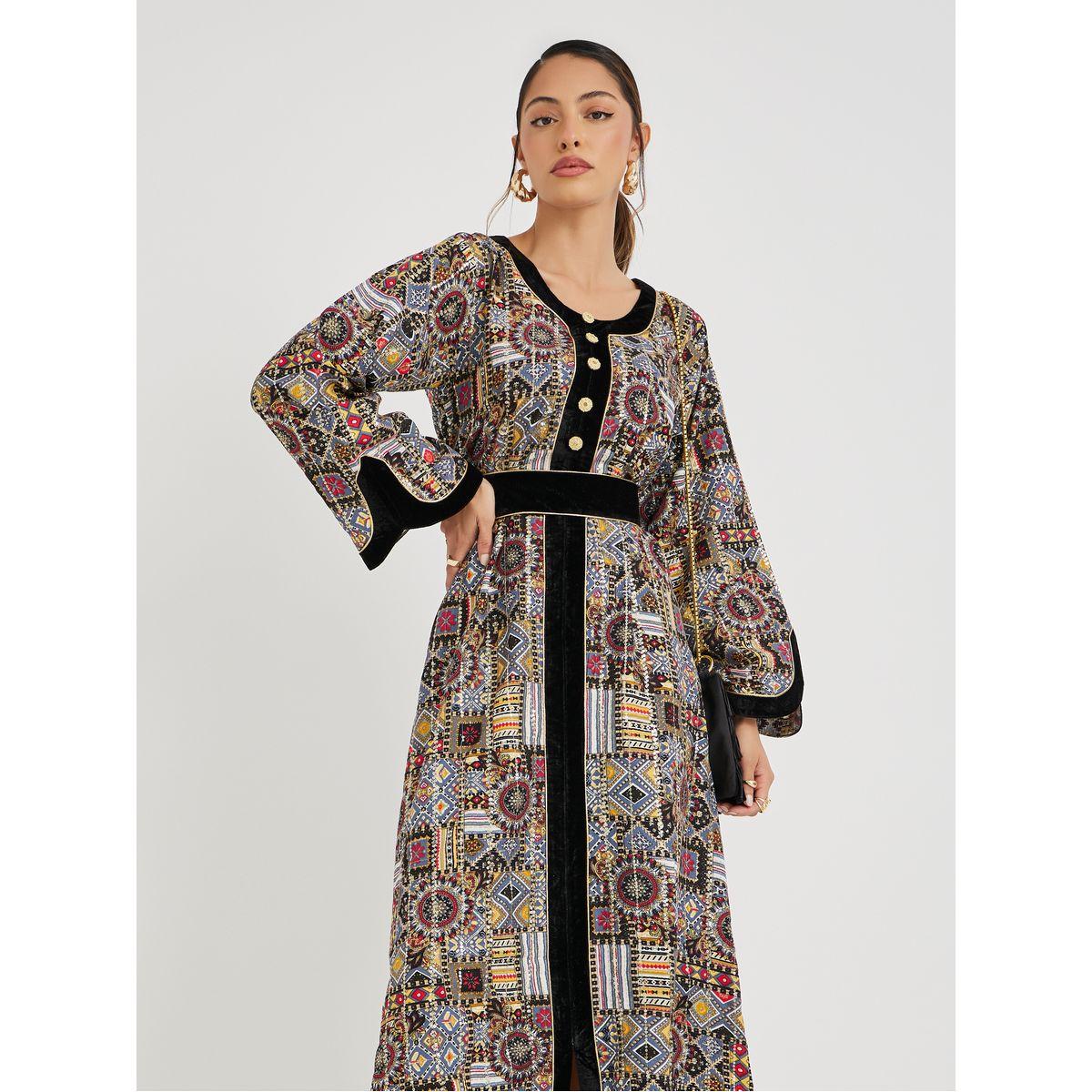 Maxim Creation Haute Couture Abstract Print Jalabiya with Back Tie Detail-women-arabicclothing-jalabiyas-image-2