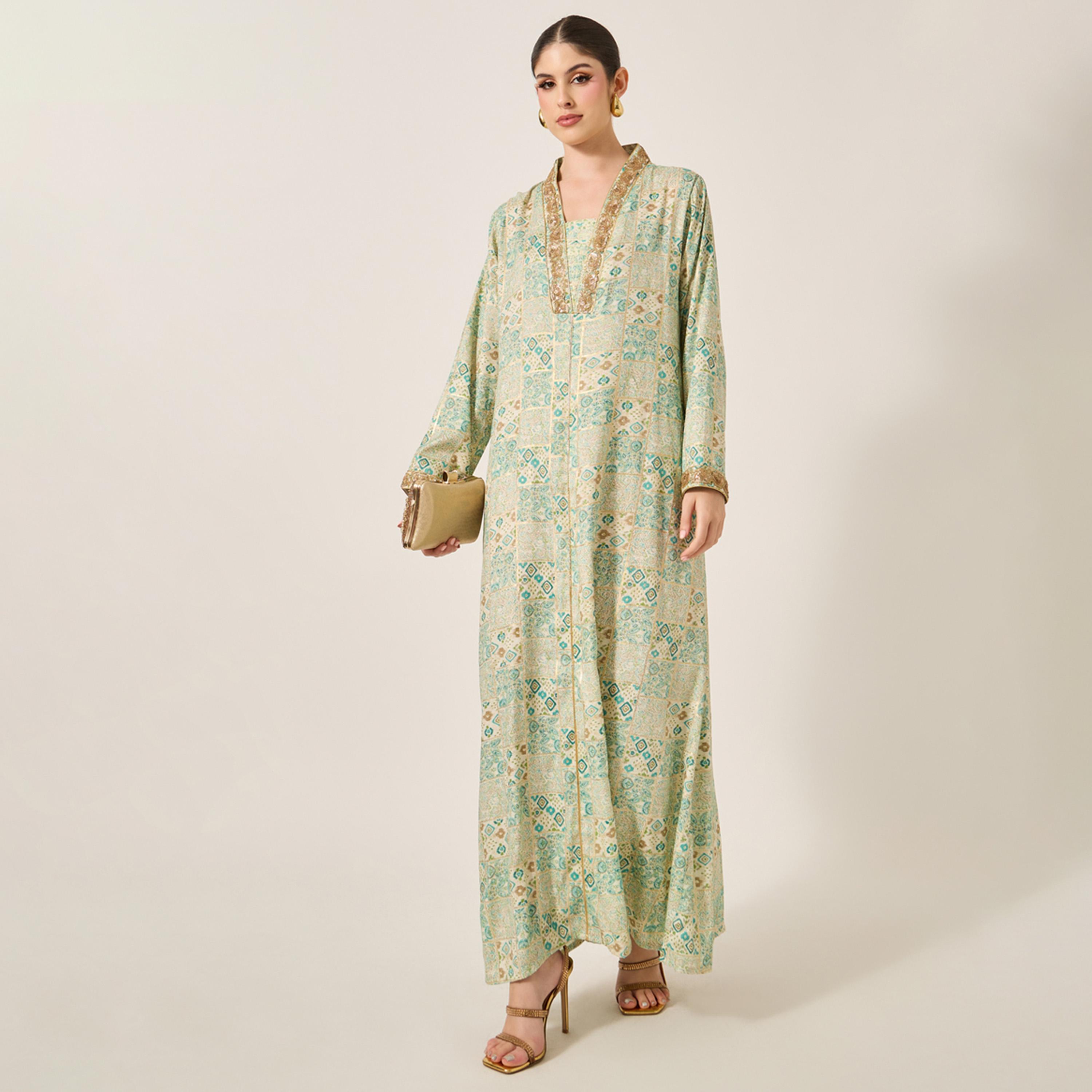 Maxim Creation X Styli Printed Lace Detail A-Line Jalabiya-women-arabicclothing-jalabiyas-image-1