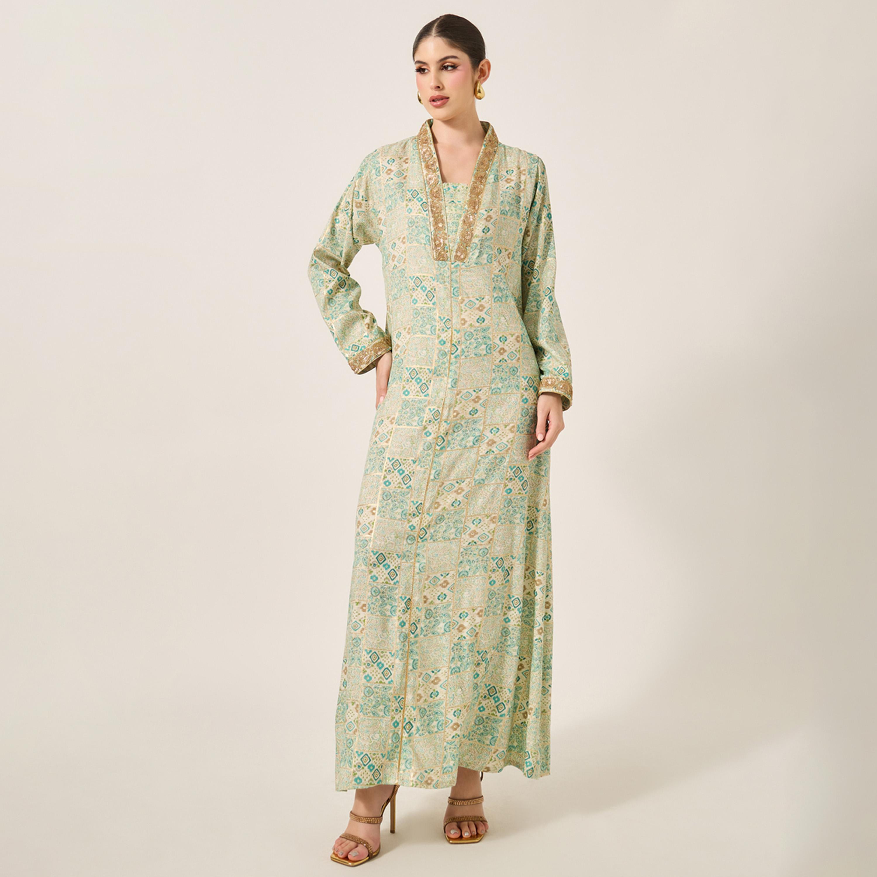 Maxim Creation X Styli Printed Lace Detail A-Line Jalabiya-women-arabicclothing-jalabiyas-image-2