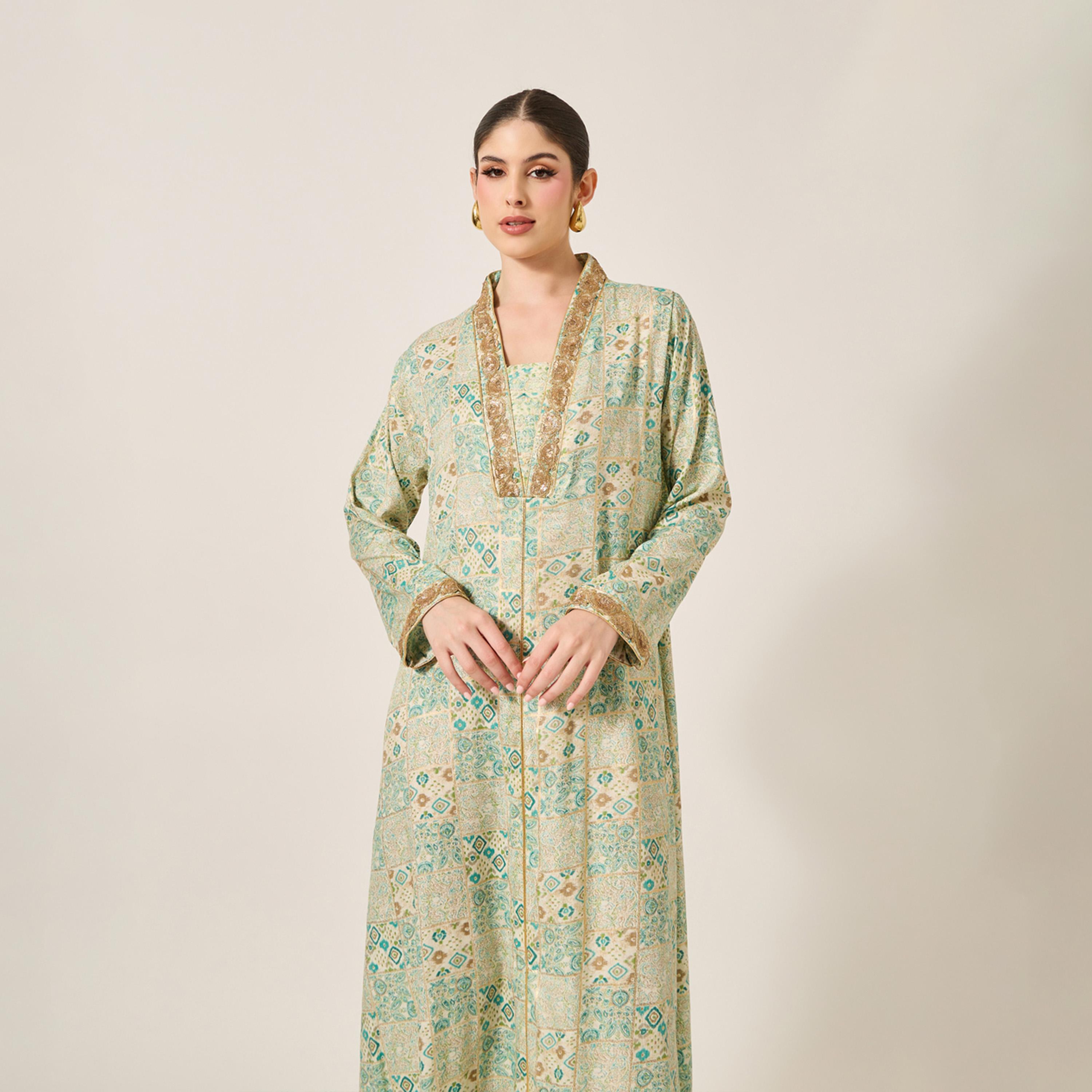 Maxim Creation X Styli Printed Lace Detail A-Line Jalabiya-women-arabicclothing-jalabiyas-image-3