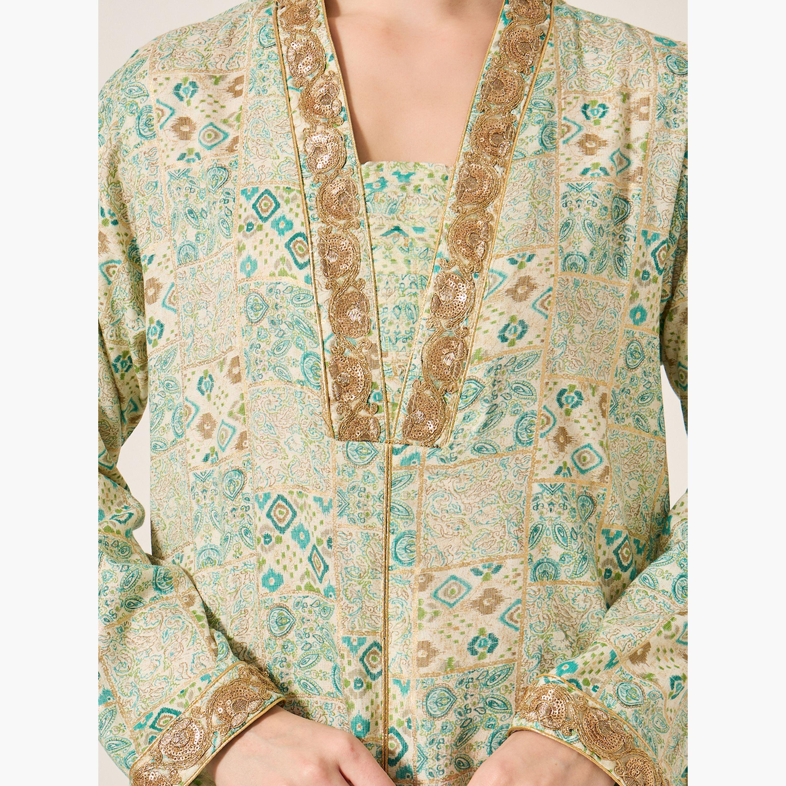 Maxim Creation X Styli Printed Lace Detail A-Line Jalabiya-women-arabicclothing-jalabiyas-image-4