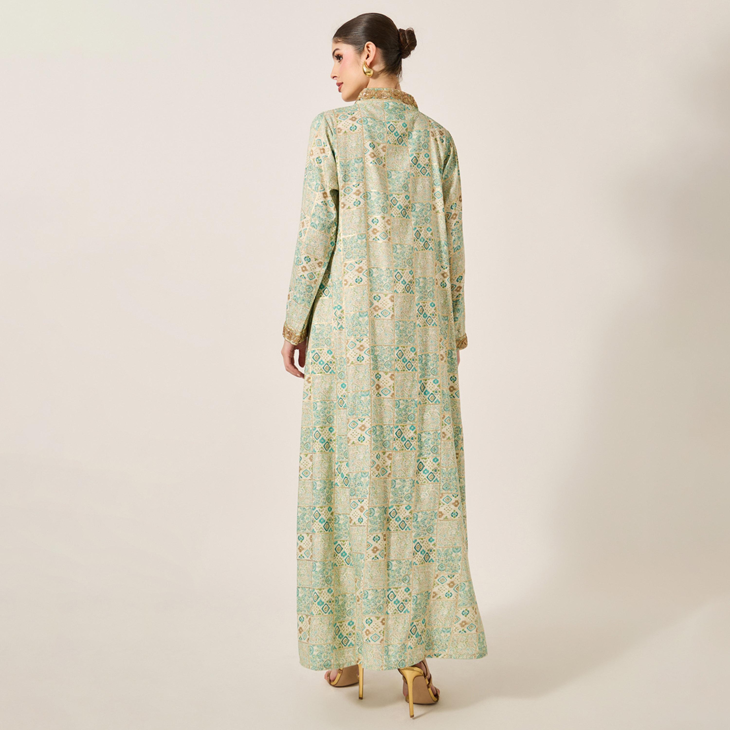 Maxim Creation X Styli Printed Lace Detail A-Line Jalabiya-women-arabicclothing-jalabiyas-image-5