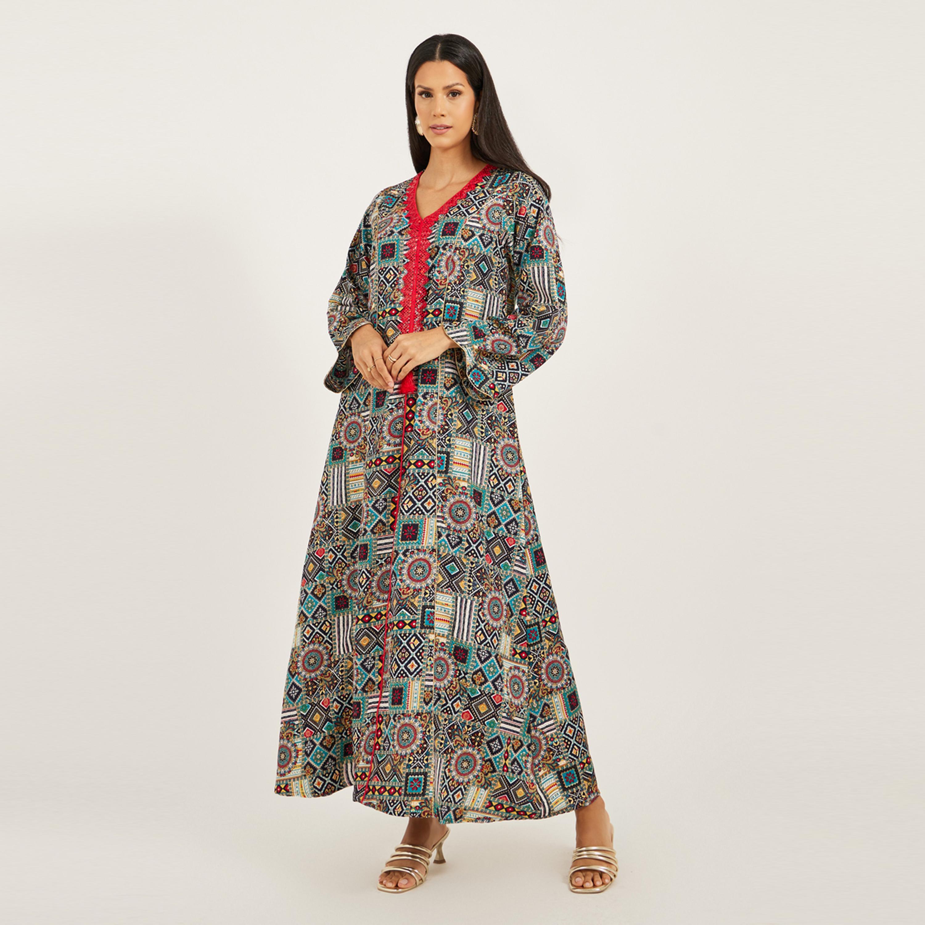 Maxim Creation X Styli Haute Couture Abstract Print Jalabiya-women-arabicclothing-jalabiyas-image-1