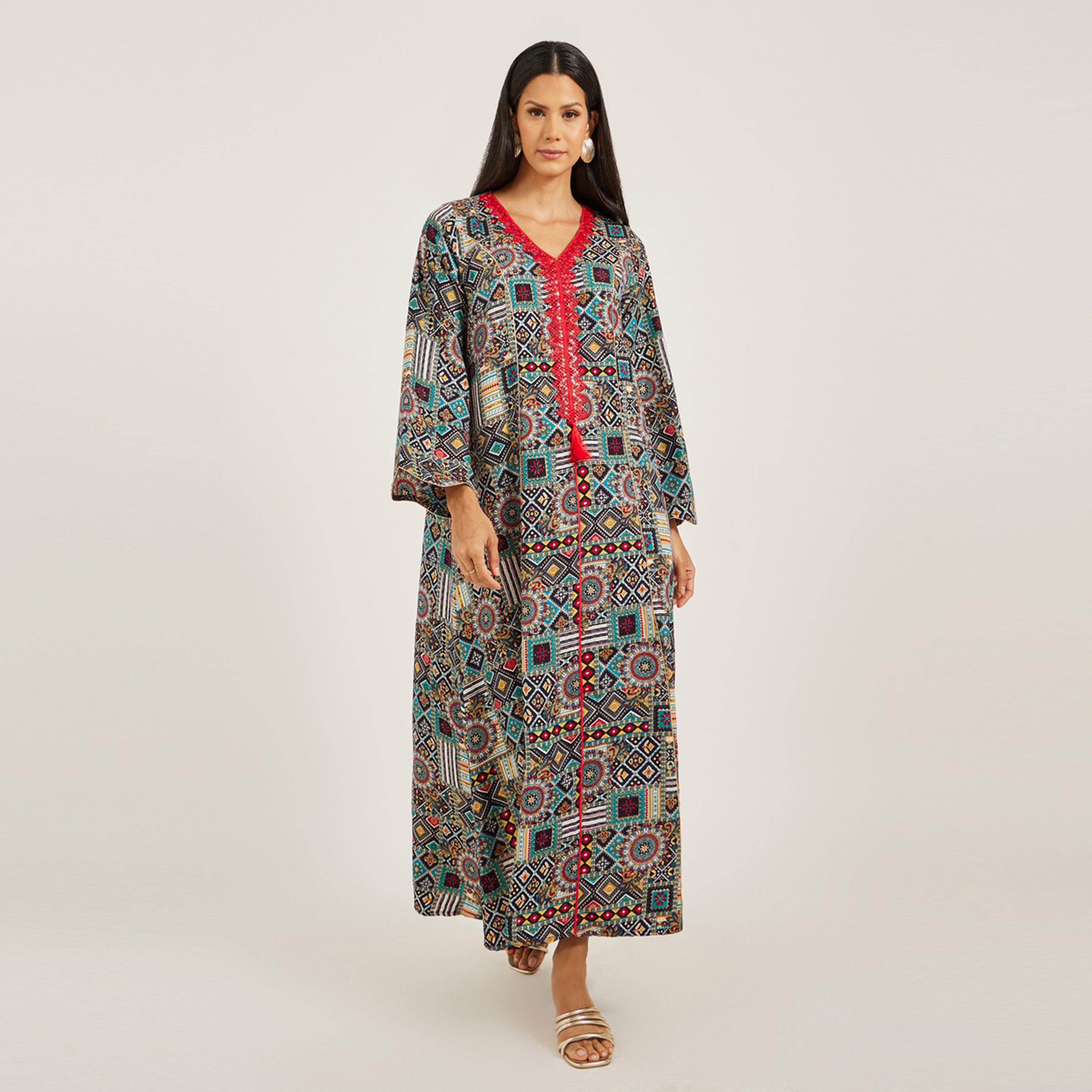 Maxim Creation X Styli Haute Couture Abstract Print Jalabiya-women-arabicclothing-jalabiyas-image-2