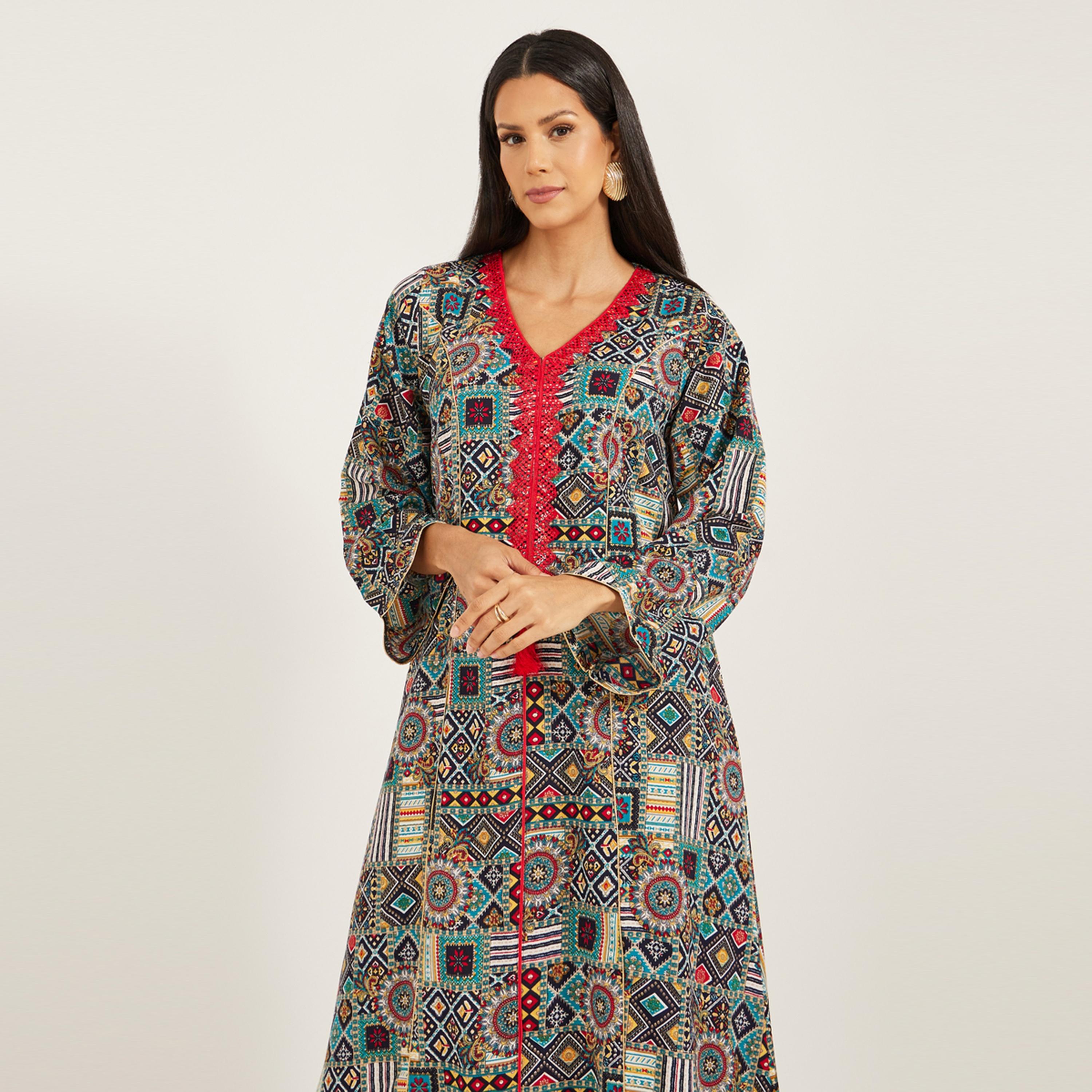 Maxim Creation X Styli Haute Couture Abstract Print Jalabiya-women-arabicclothing-jalabiyas-image-3