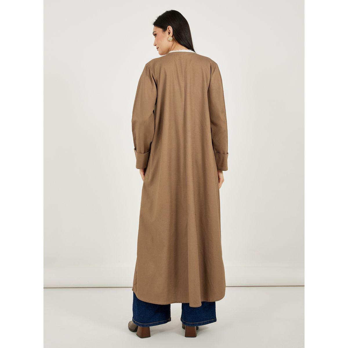 Styli Coat Style Textured Abaya with Contrast Buttons-women-arabicclothing-abayas-image-4