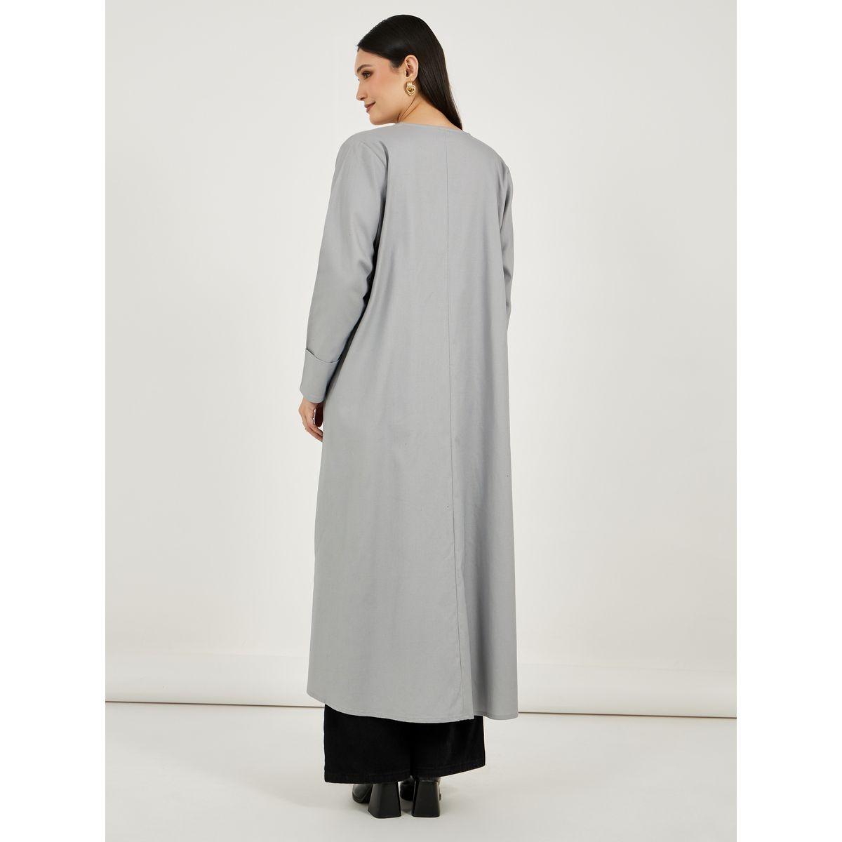 Styli Coat Style Textured Abaya with Contrast Buttons-women-arabicclothing-abayas-image-4