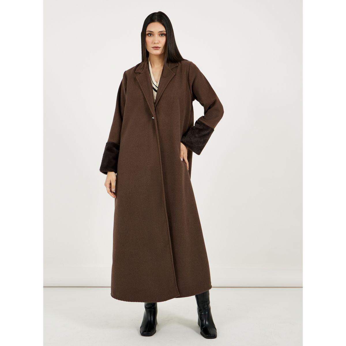 Styli Brushed Winter Abaya with Faux Fur Trim Sleeve-women-arabicclothing-abayas-image-2