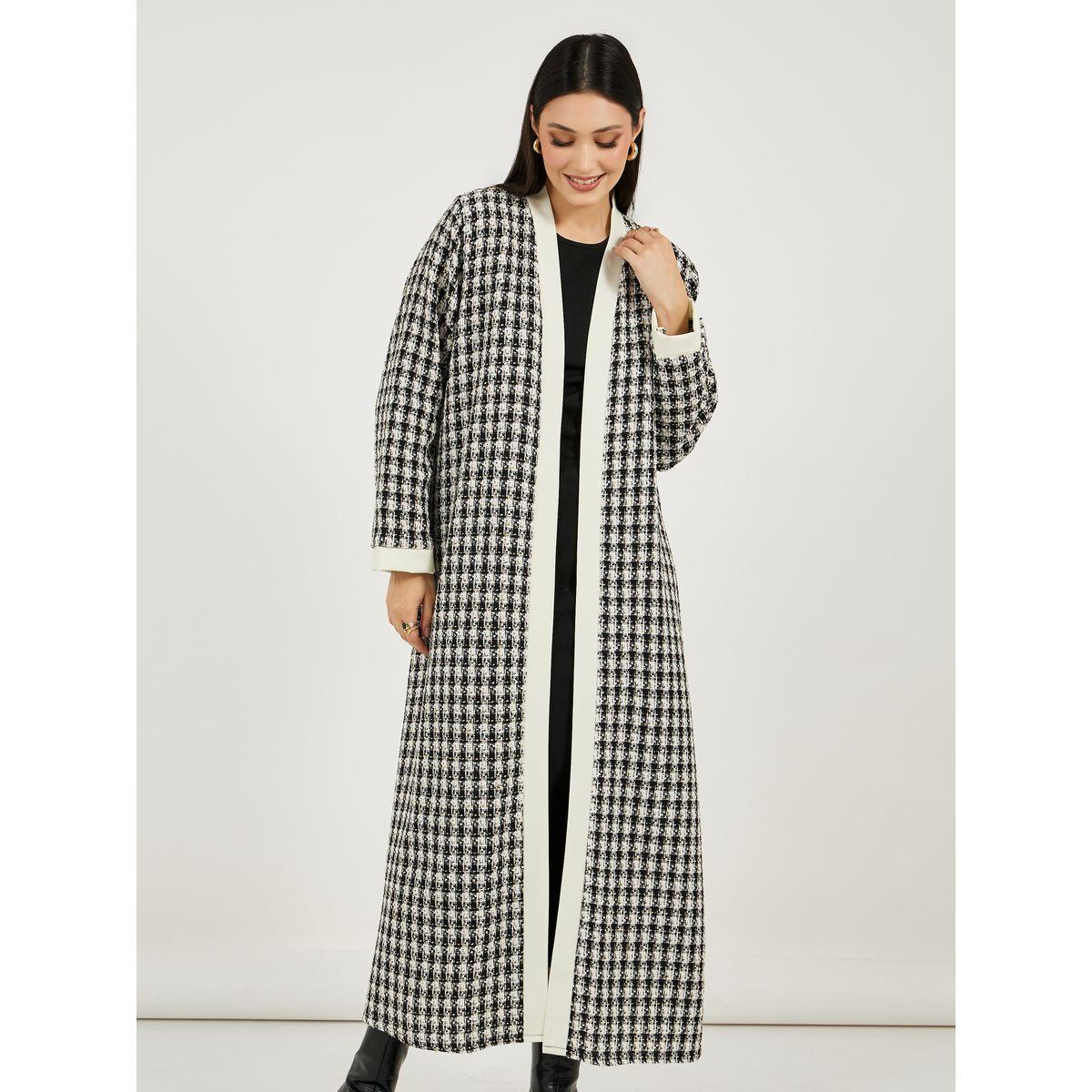 Styli Front Open Tweed Abaya with Contrast Cuff-women-arabicclothing-abayas-image-3