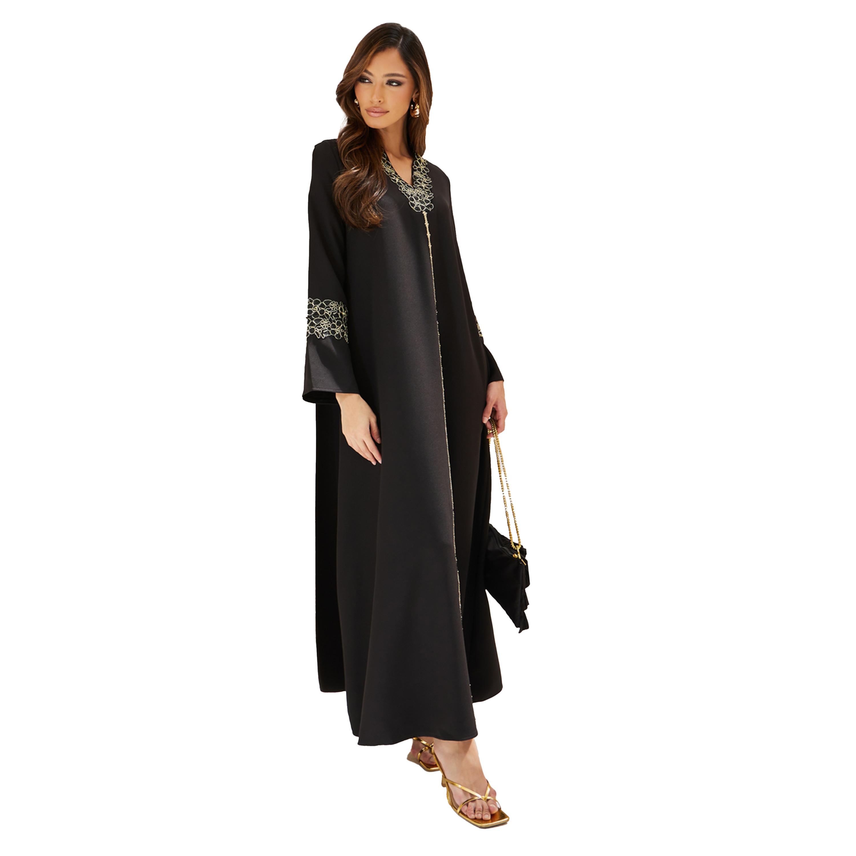 ستايلي - جلابية بتفاصيل دانتيل وياقة V-women-arabicclothing-jalabiyas-image-2