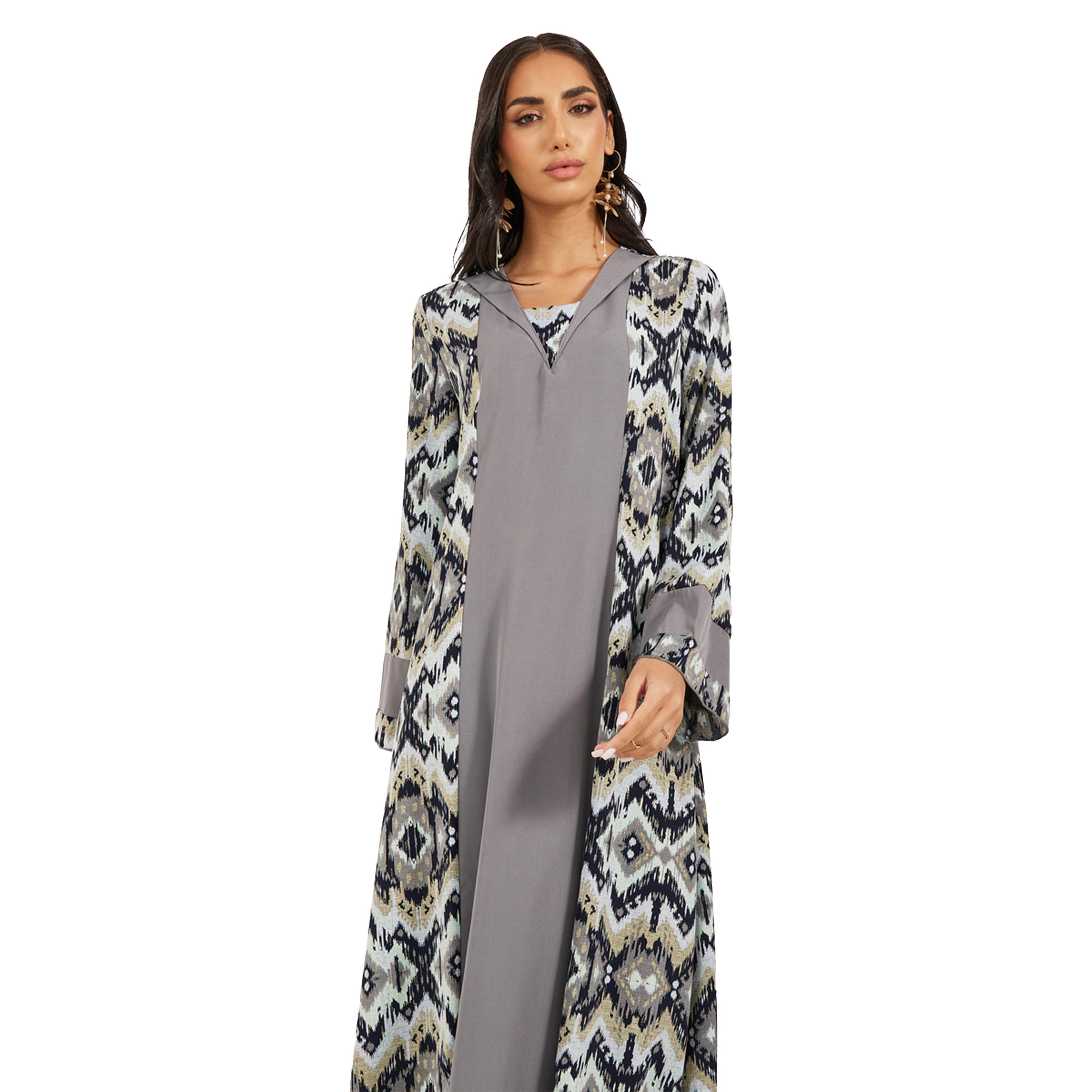 Styli All Over Print Flat Collared Panelled Jalabiya-women-arabicclothing-jalabiyas-image-3