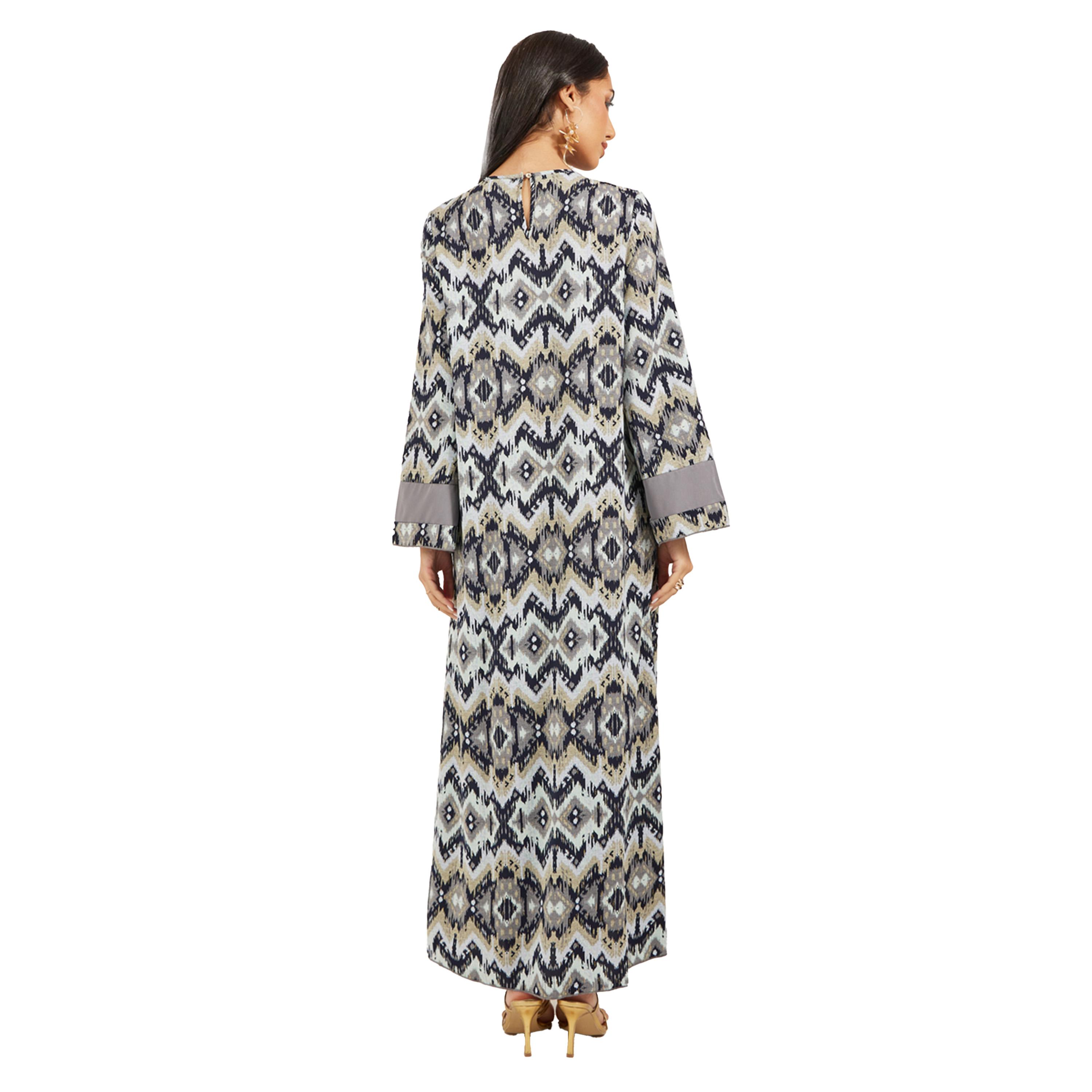 Styli All Over Print Flat Collared Panelled Jalabiya-women-arabicclothing-jalabiyas-image-5