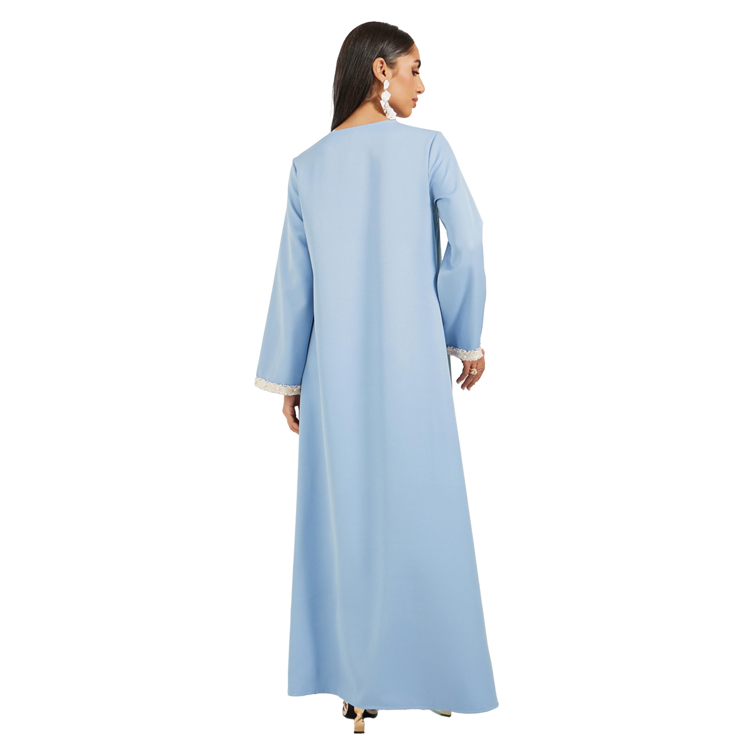 Styli Solid Tweed Lace Detail A-Line Jalabiya-women-arabicclothing-jalabiyas-image-5