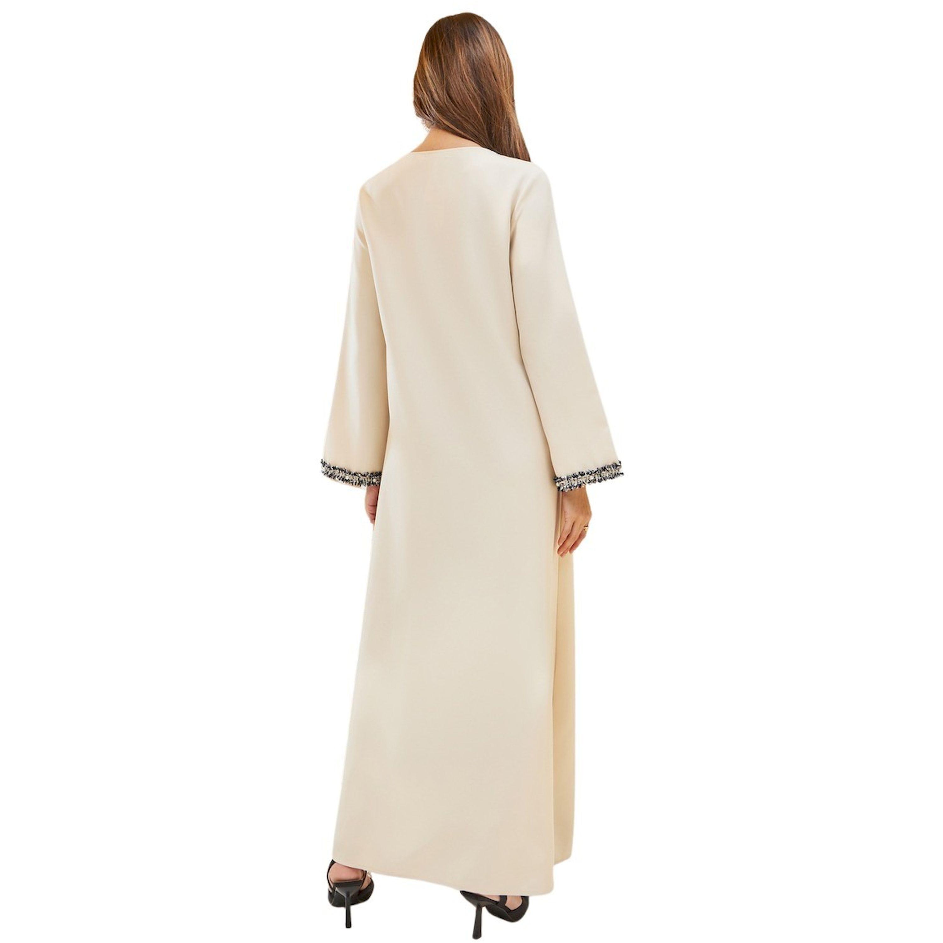 ستايلي -  جلابية على شكل حرف A من قماش التويد السادة مع تفاصيل دانتيل-women-arabicclothing-jalabiyas-image-5