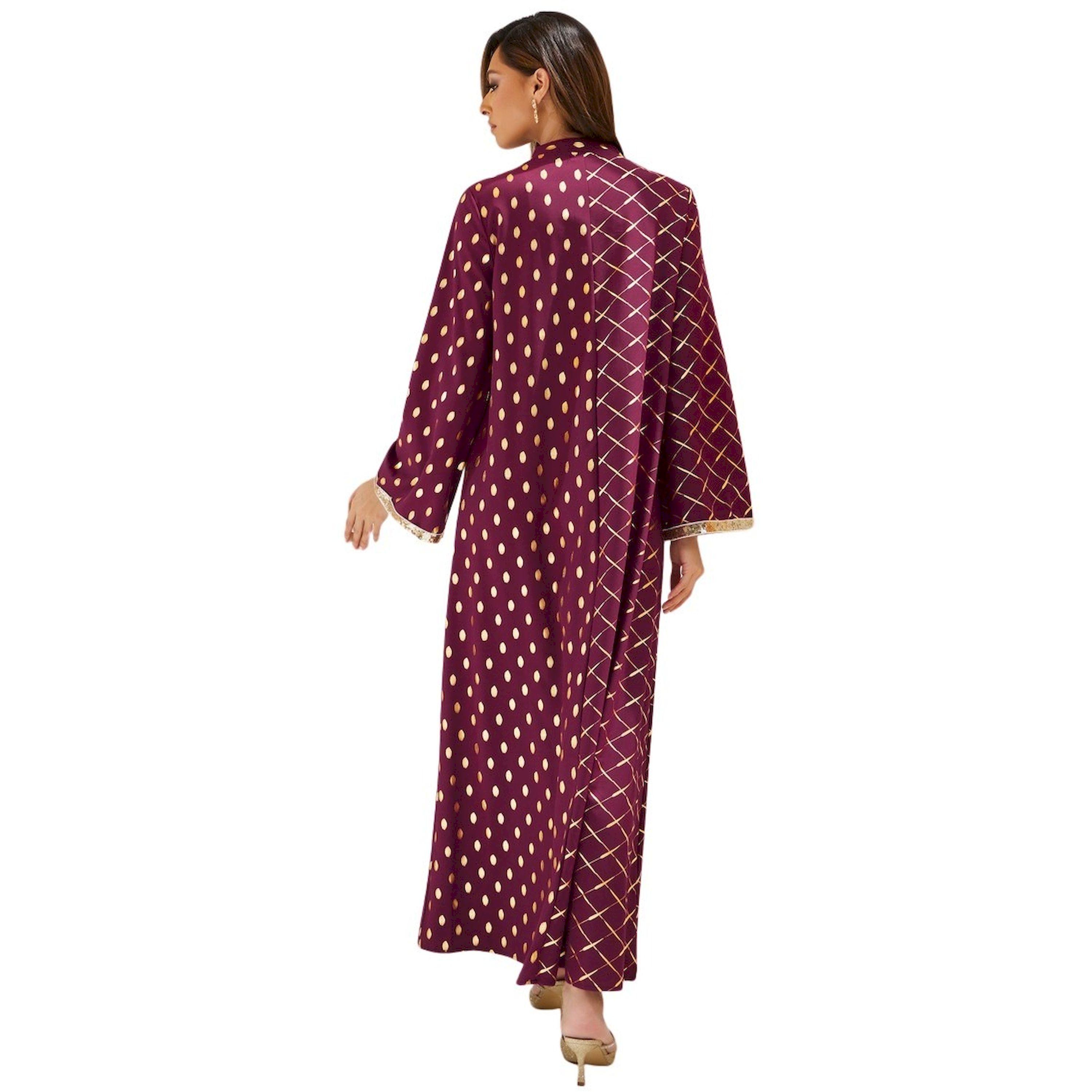 Styli Foil Printed Collared Jalabiya with Lace Detail-women-arabicclothing-jalabiyas-image-4