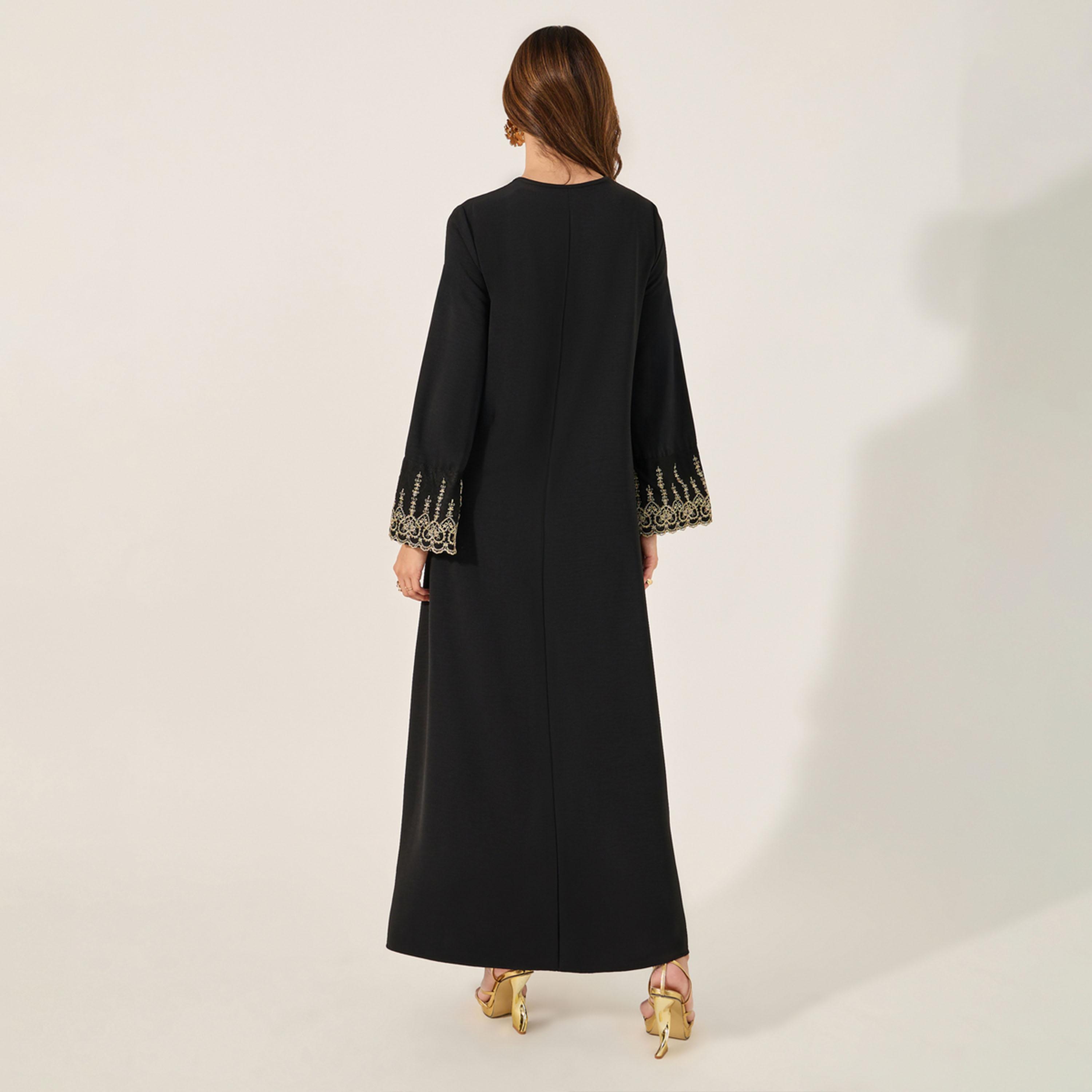 ستايلي-  جلابية بتفاصيل دانتيل ورقبة على شكل حرف V-women-arabicclothing-jalabiyas-image-5