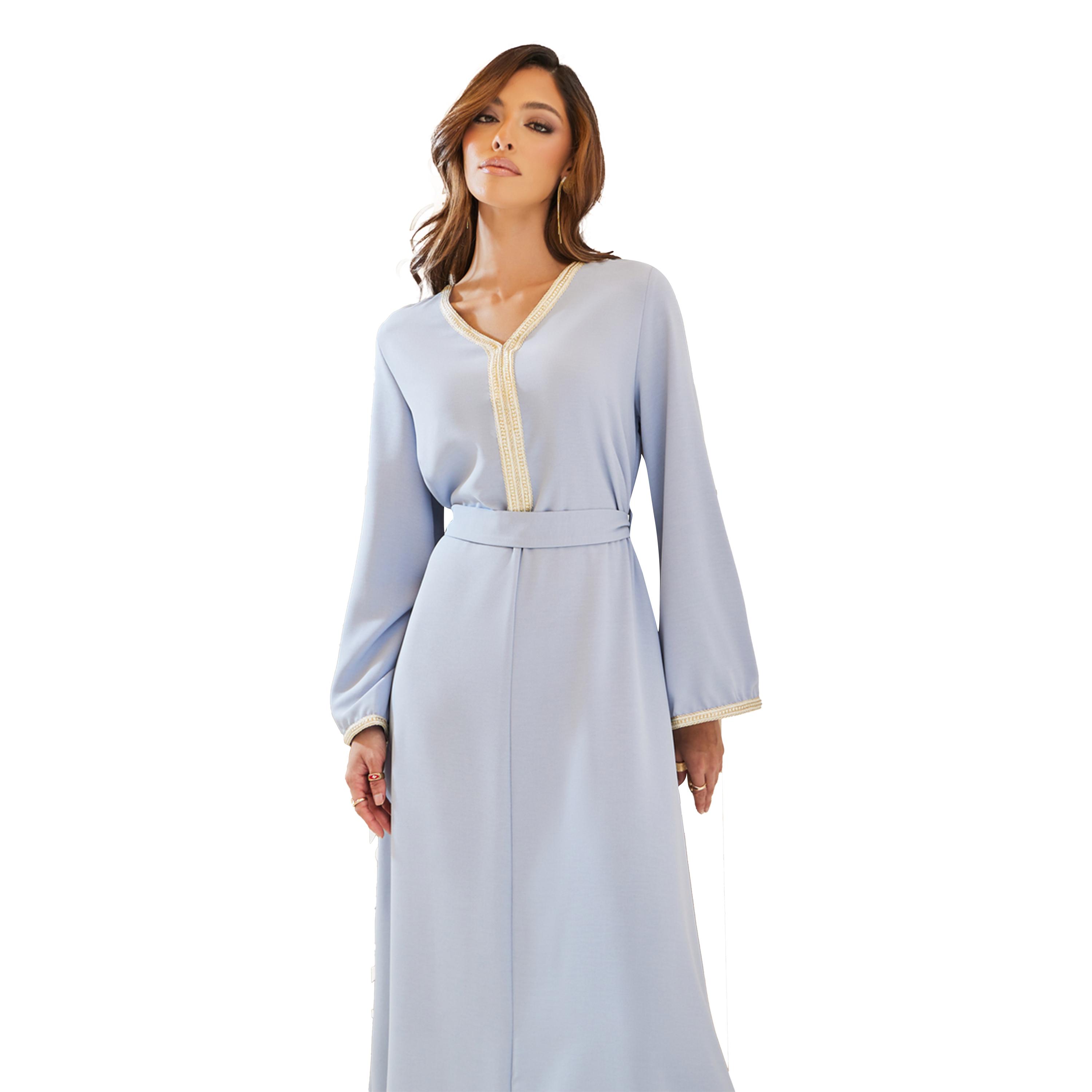 Styli Plain Tie-Back Jalabiya with Lace Trim-women-arabicclothing-jalabiyas-image-3