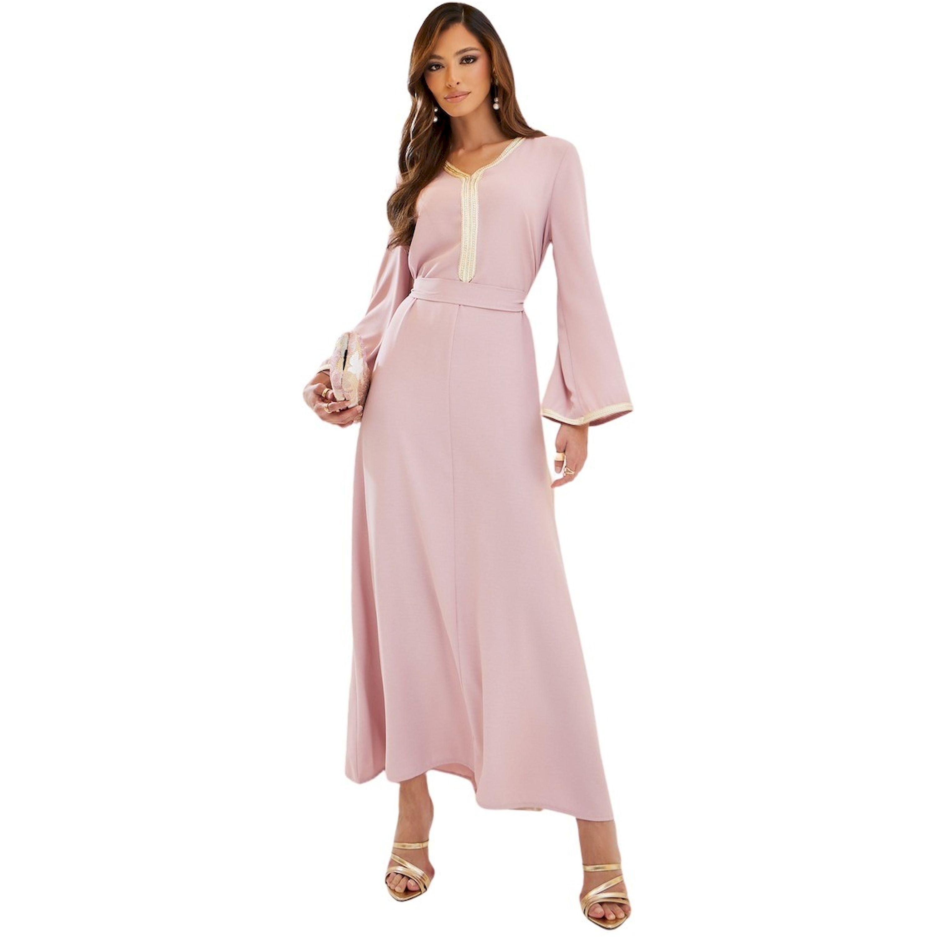 Styli Plain Tie-Back Jalabiya with Lace Trim-women-arabicclothing-jalabiyas-image-1