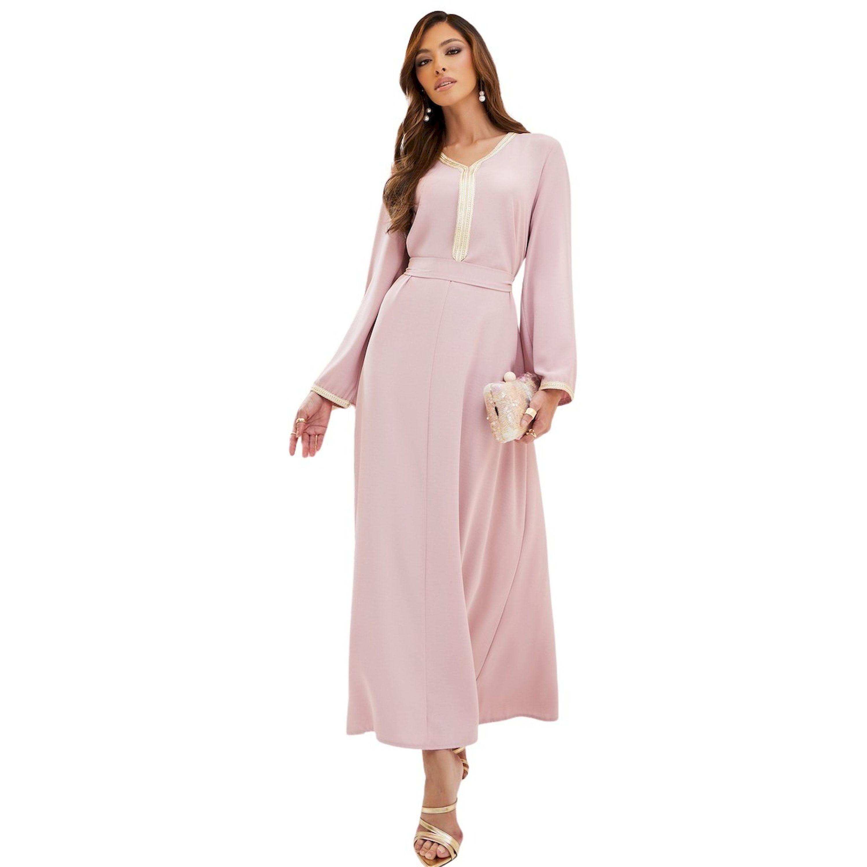 Styli Plain Tie-Back Jalabiya with Lace Trim-women-arabicclothing-jalabiyas-image-2