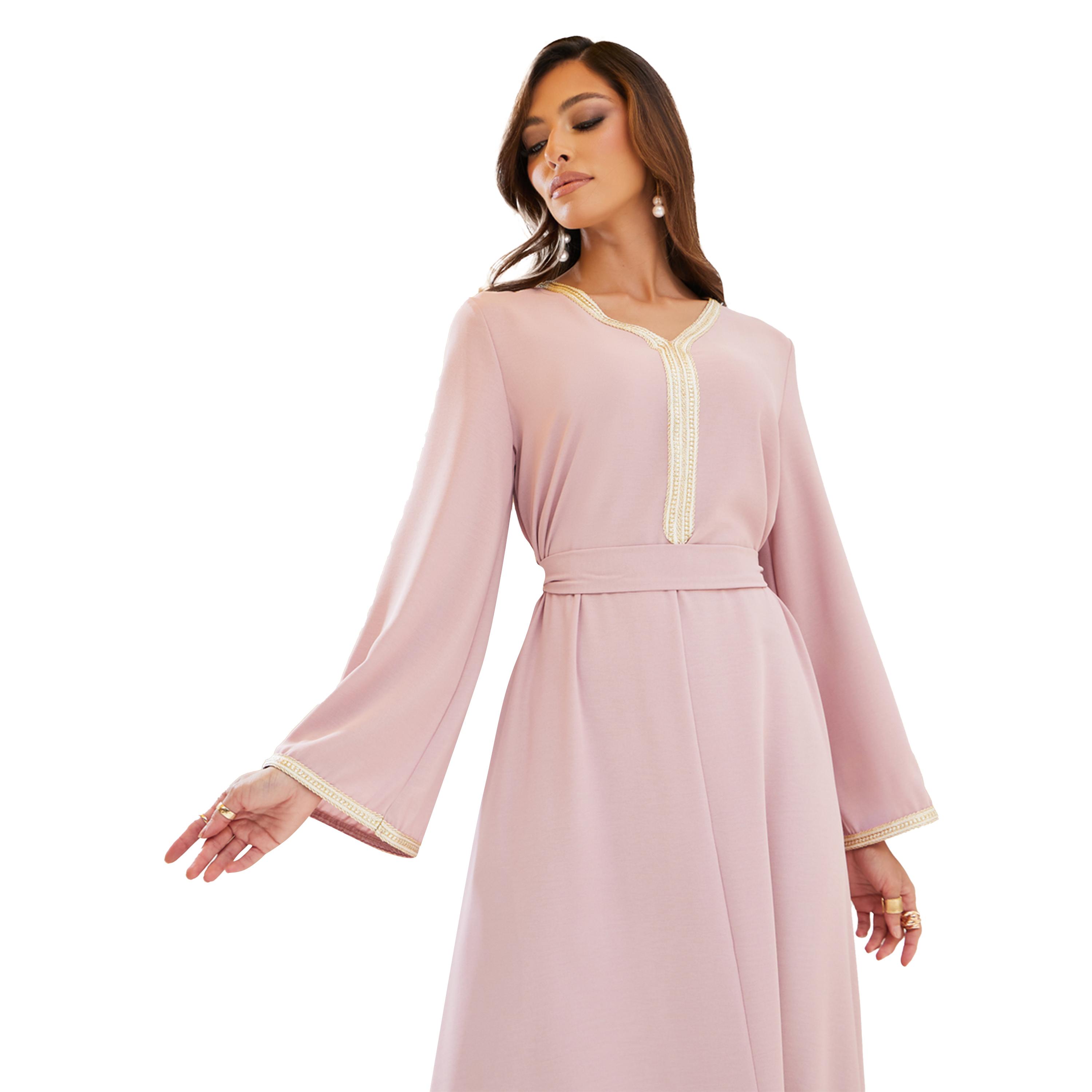 Styli Plain Tie-Back Jalabiya with Lace Trim-women-arabicclothing-jalabiyas-image-3