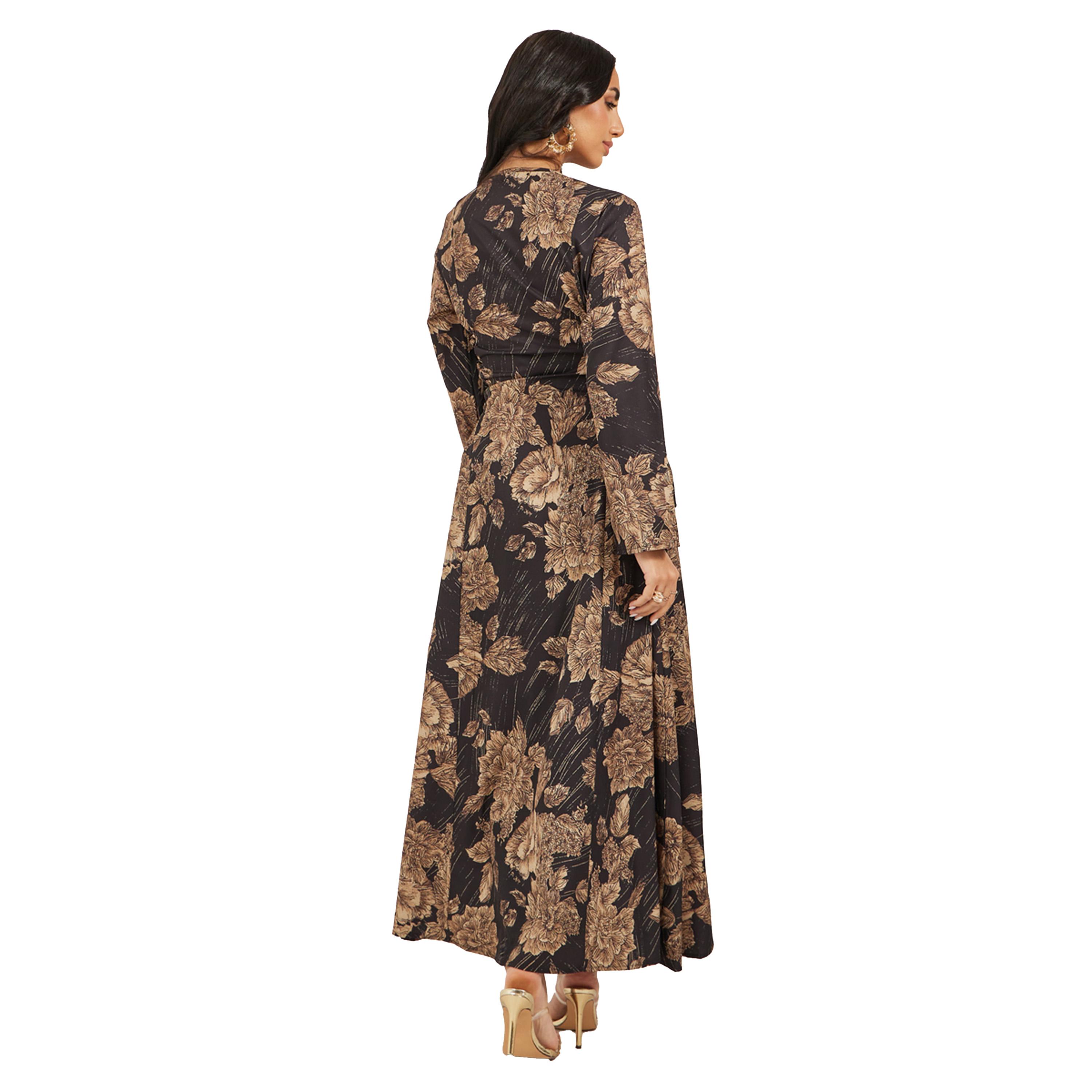 Styli Floral Jacquard Flat Collared Jalabiya with Tassel Detail-women-arabicclothing-jalabiyas-image-5