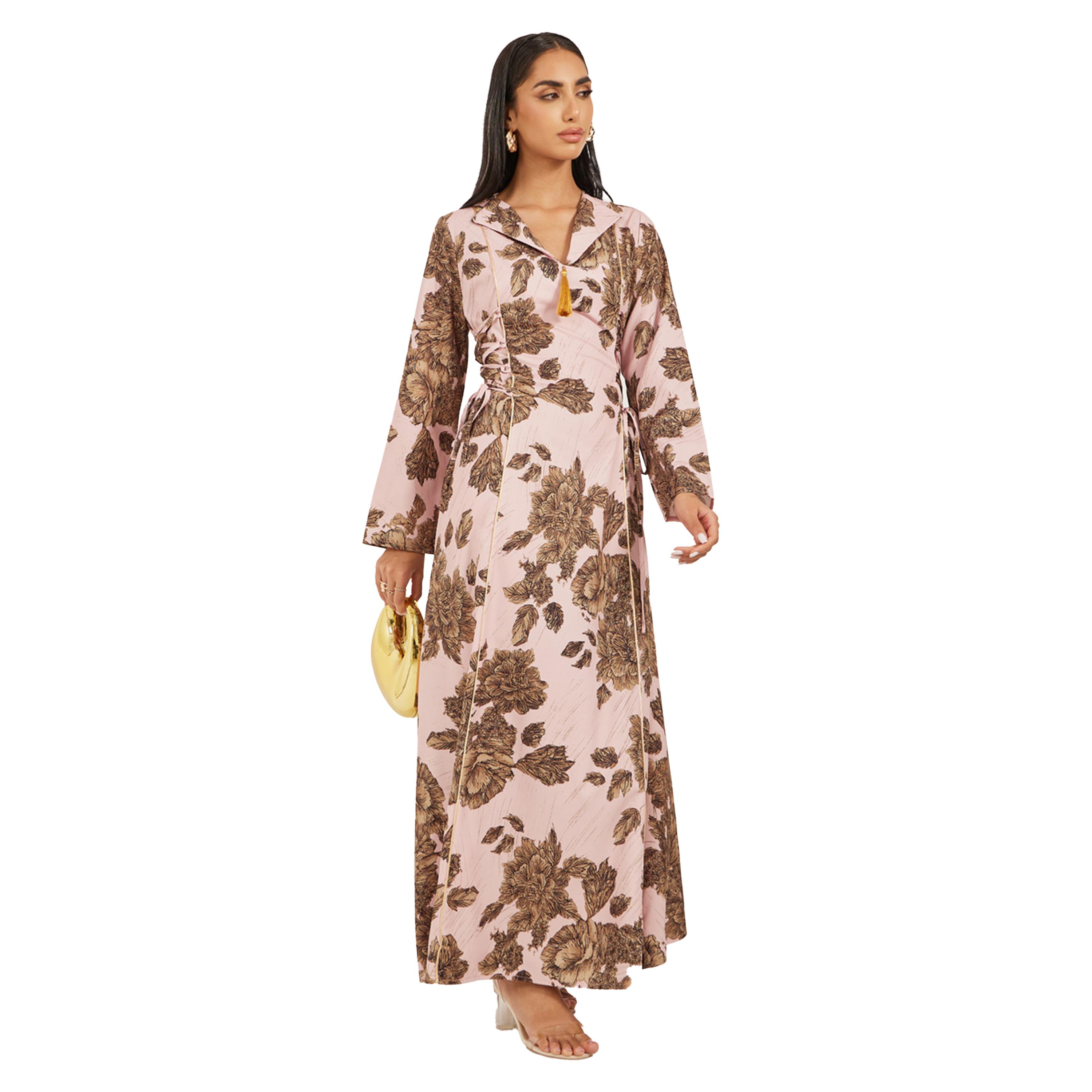Amirah X Styli Floral Jacquard Flat Collared Jalabiya with Tassel Detail-women-arabicclothing-jalabiyas-image-1