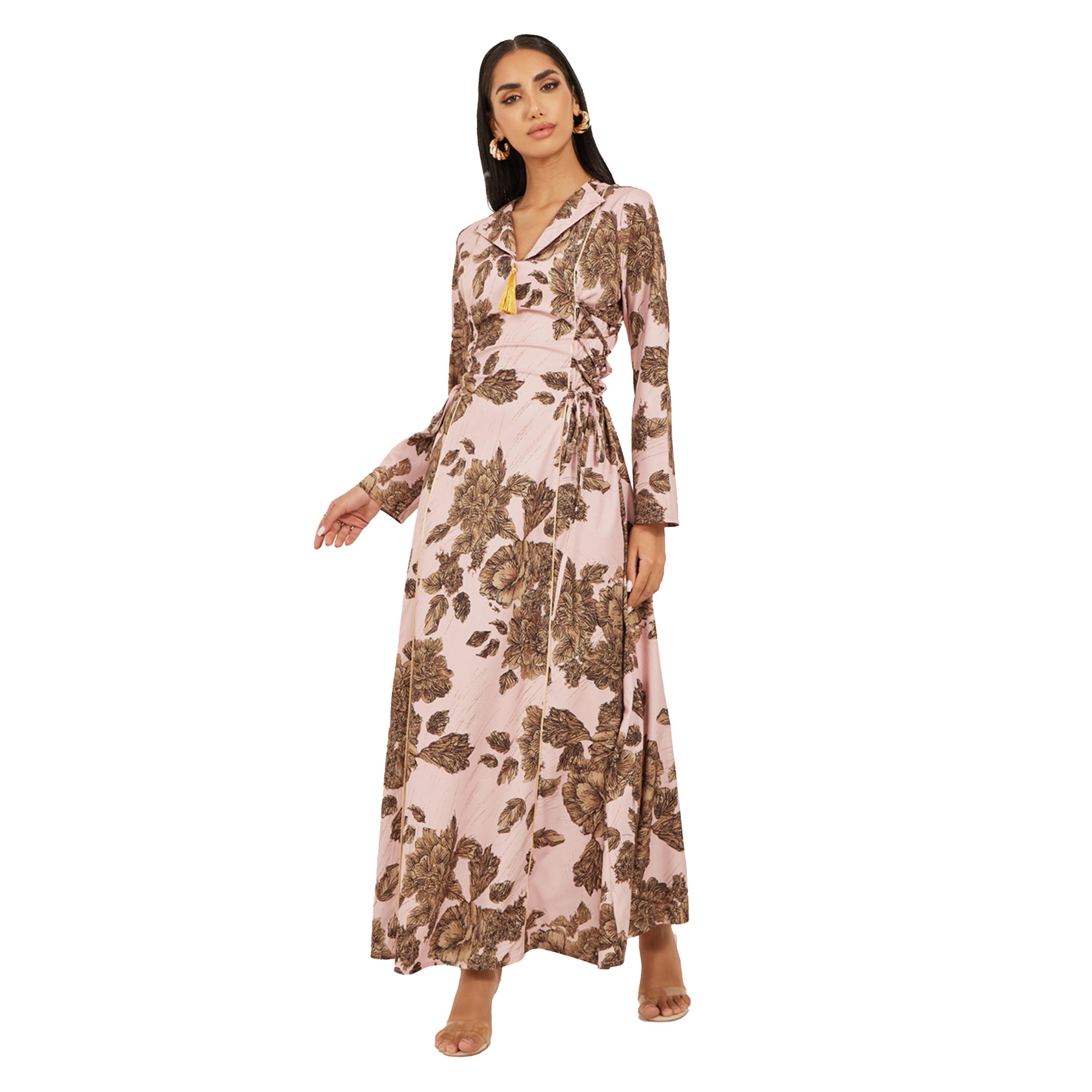 Amirah X Styli Floral Jacquard Flat Collared Jalabiya with Tassel Detail-women-arabicclothing-jalabiyas-image-2
