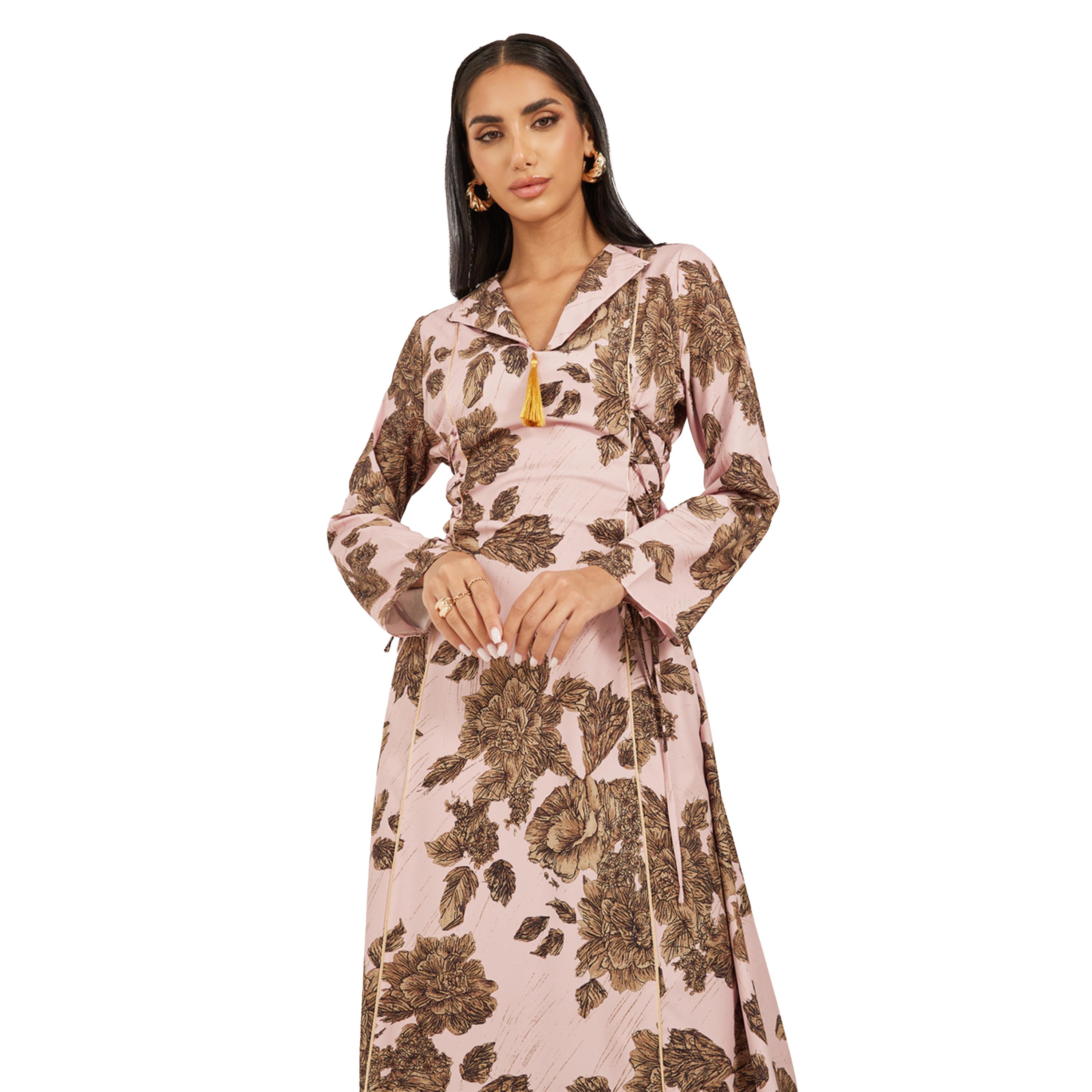 Amirah X Styli Floral Jacquard Flat Collared Jalabiya with Tassel Detail-women-arabicclothing-jalabiyas-image-3