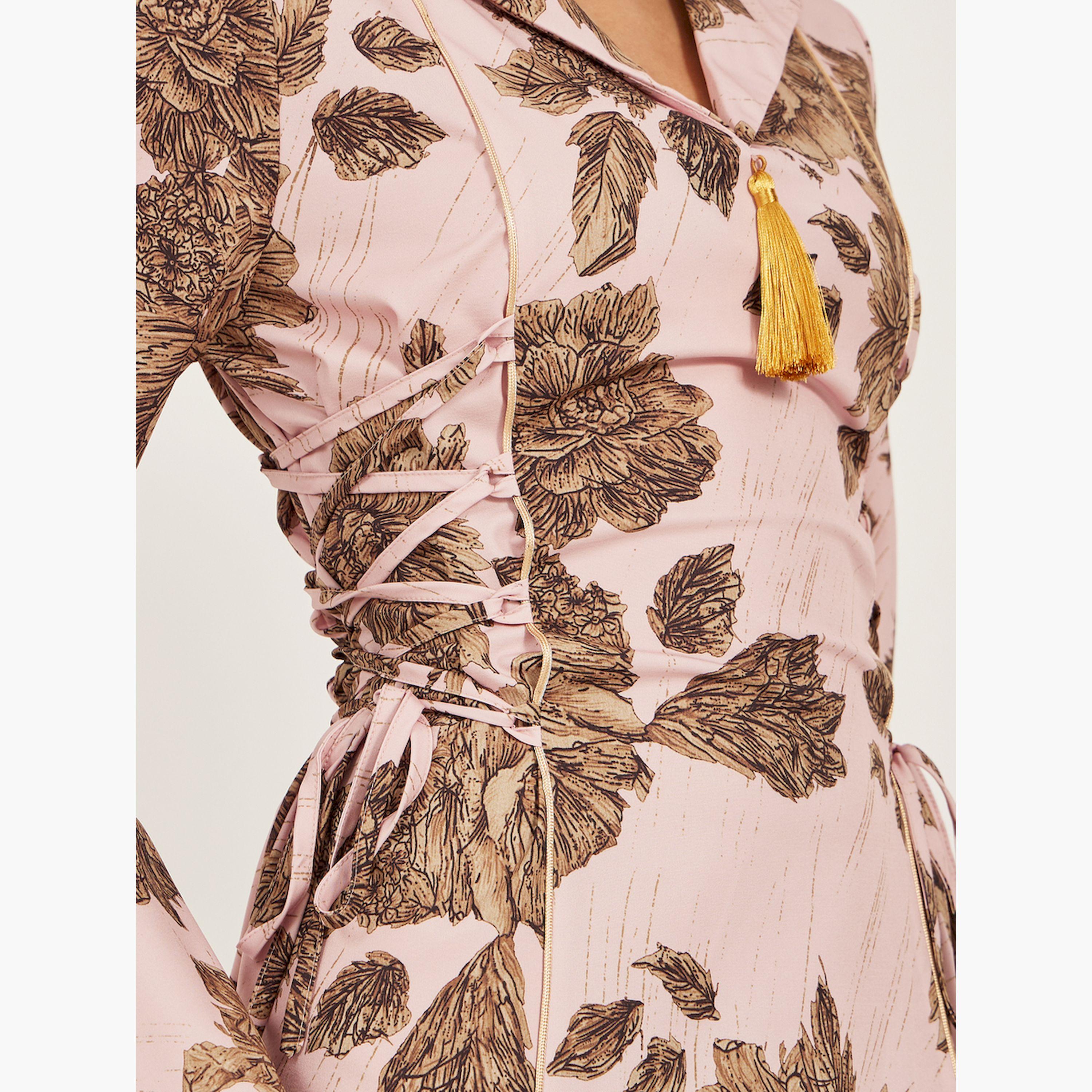 Amirah X Styli Floral Jacquard Flat Collared Jalabiya with Tassel Detail-women-arabicclothing-jalabiyas-image-4