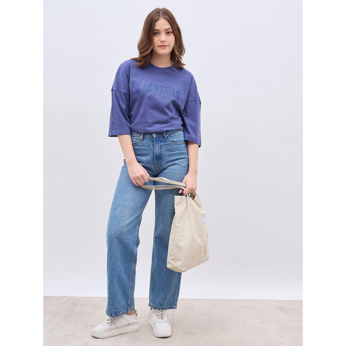 Styli Exaggerated Shoulder Slogan Print Oversized T-Shirt-women-clothing-tshirts-image-1