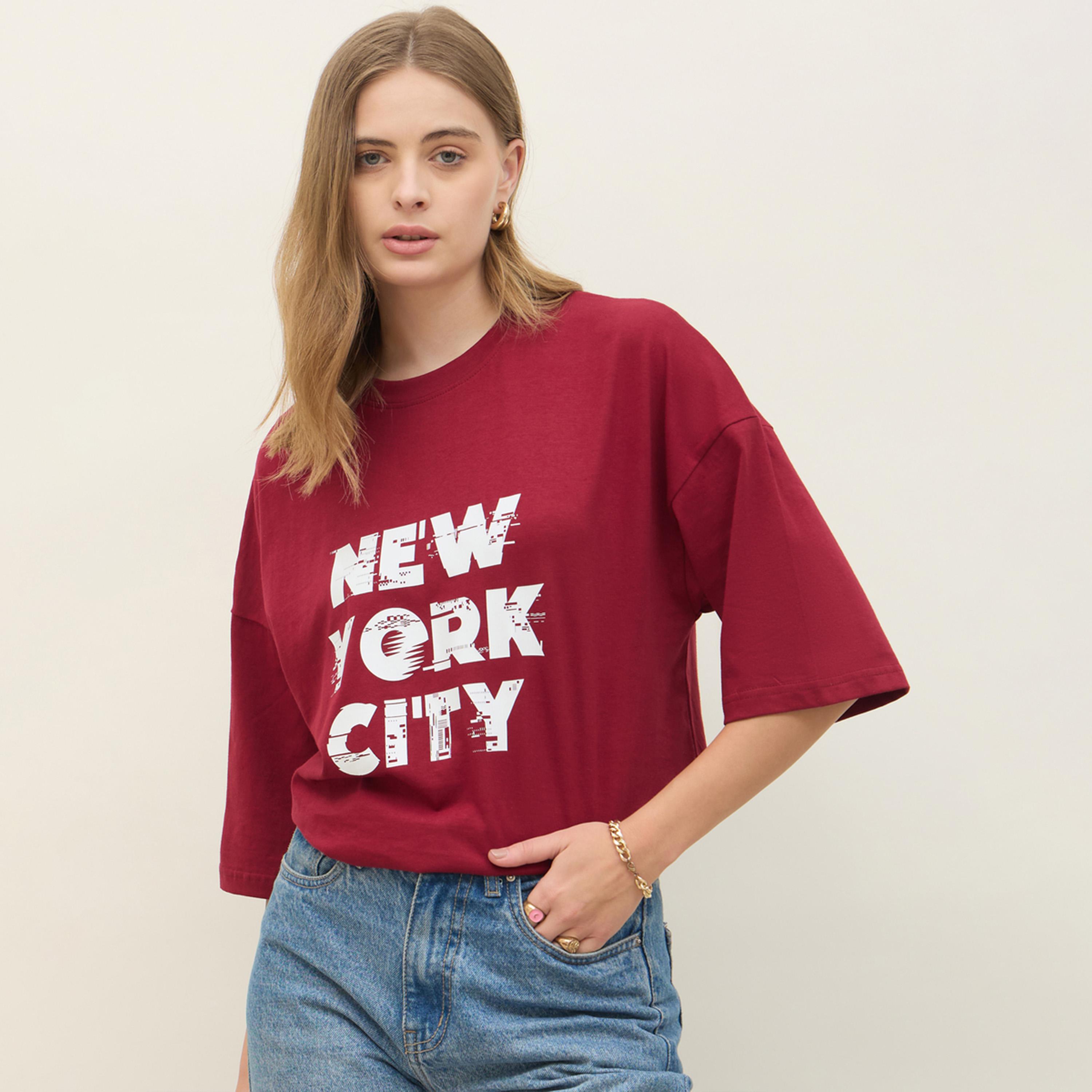 Styli New York City Slogan Print Dropped Shoulder T-Shirt-women-clothing-tshirts-image-1