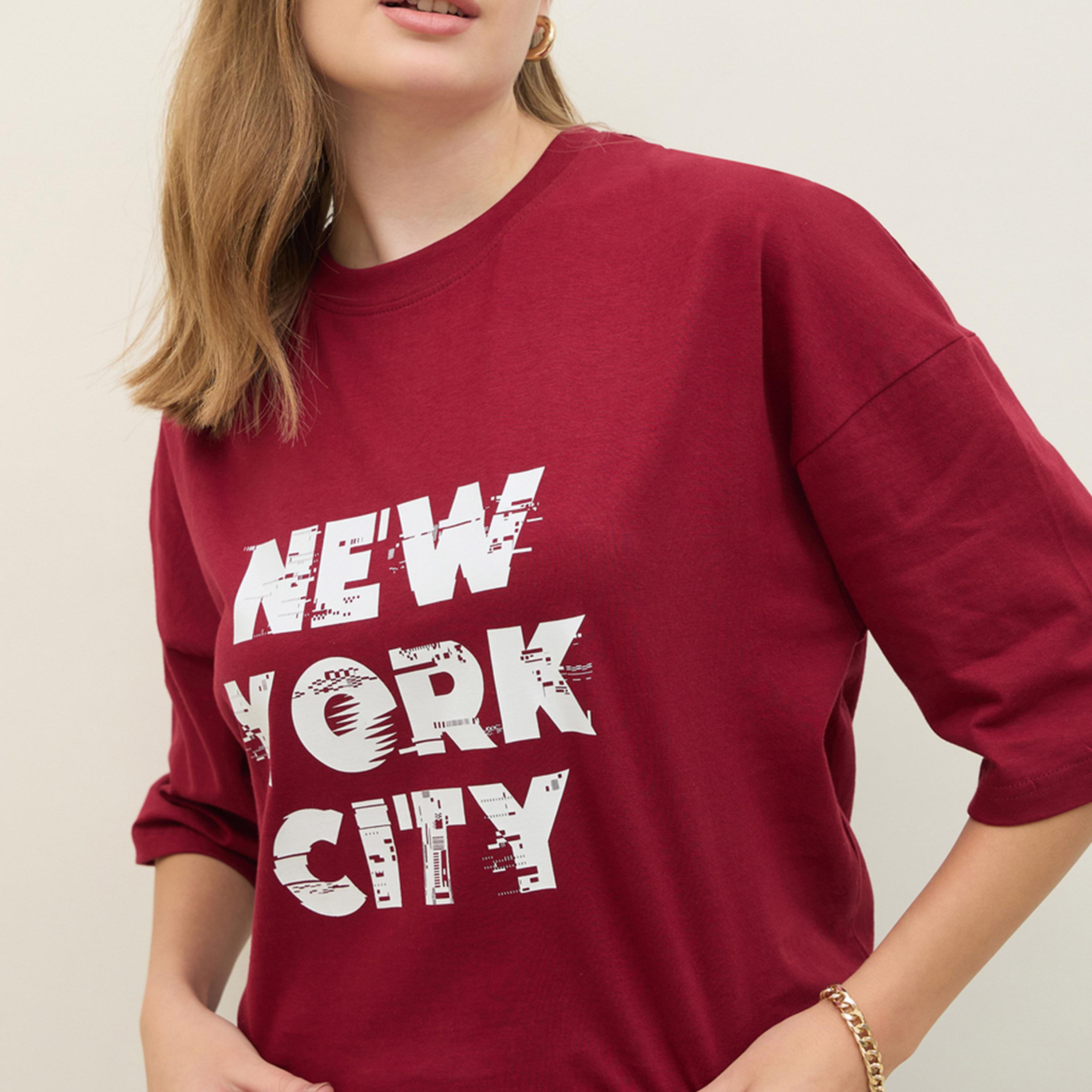 Styli New York City Slogan Print Dropped Shoulder T-Shirt-women-clothing-tshirts-image-4
