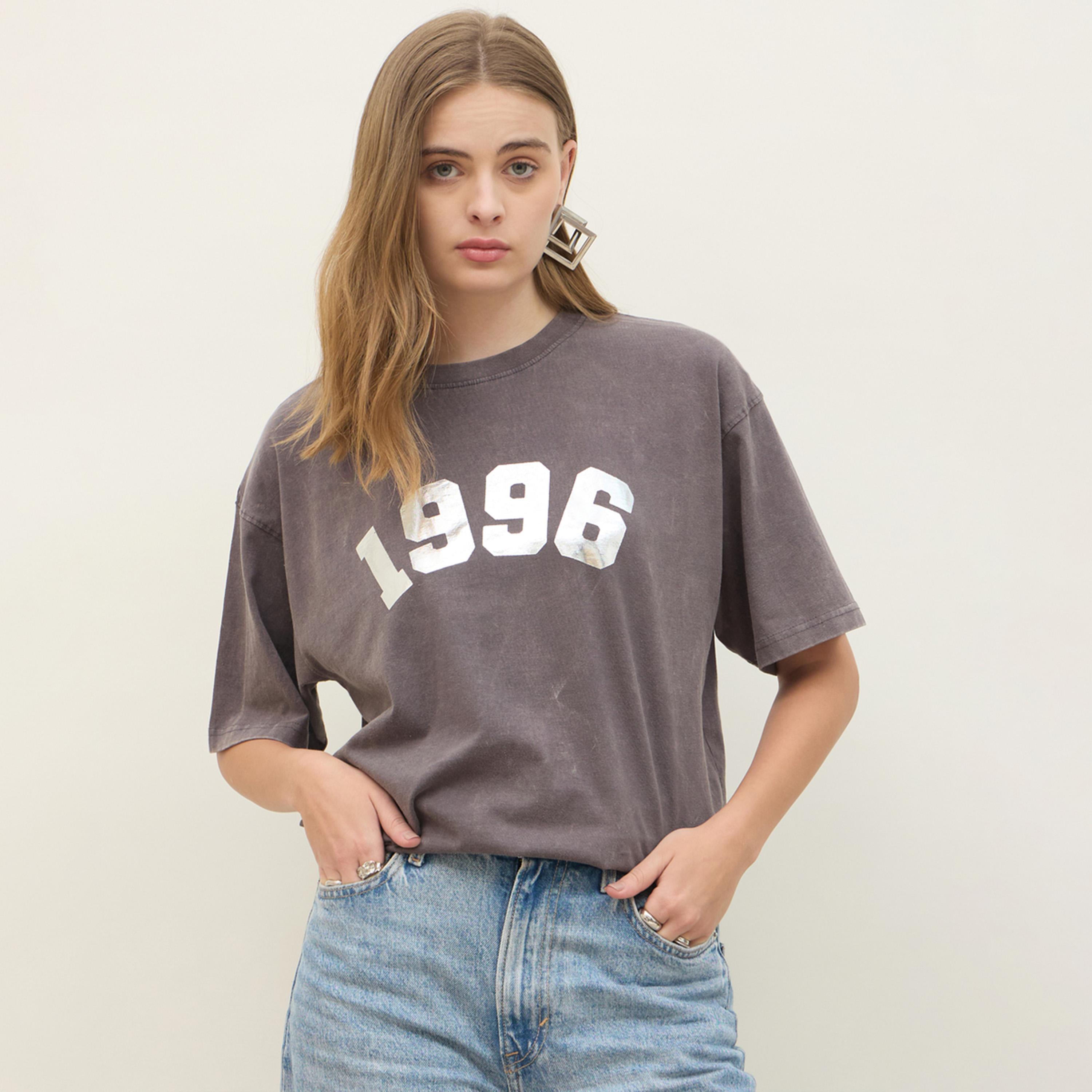 Styli Acid Washed 1998 Foil Slogan Print Oversized T-Shirt-women-clothing-tshirts-image-1
