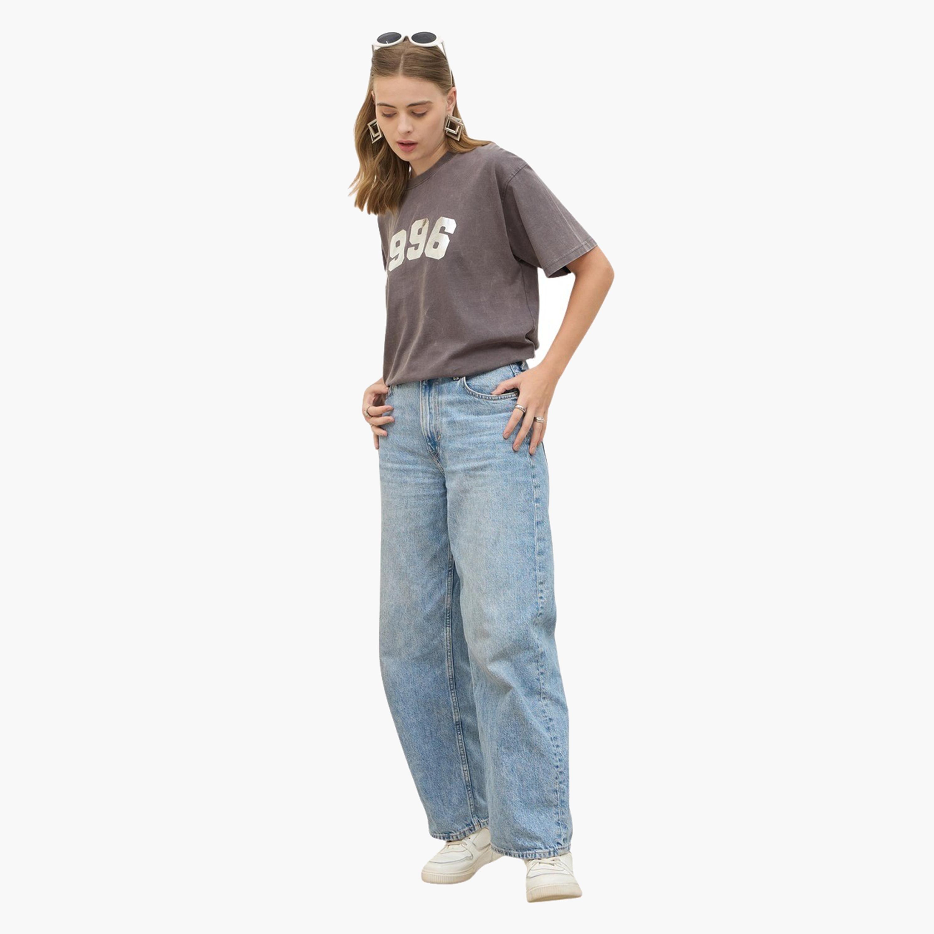 Styli Acid Washed 1998 Foil Slogan Print Oversized T-Shirt-women-clothing-tshirts-image-2