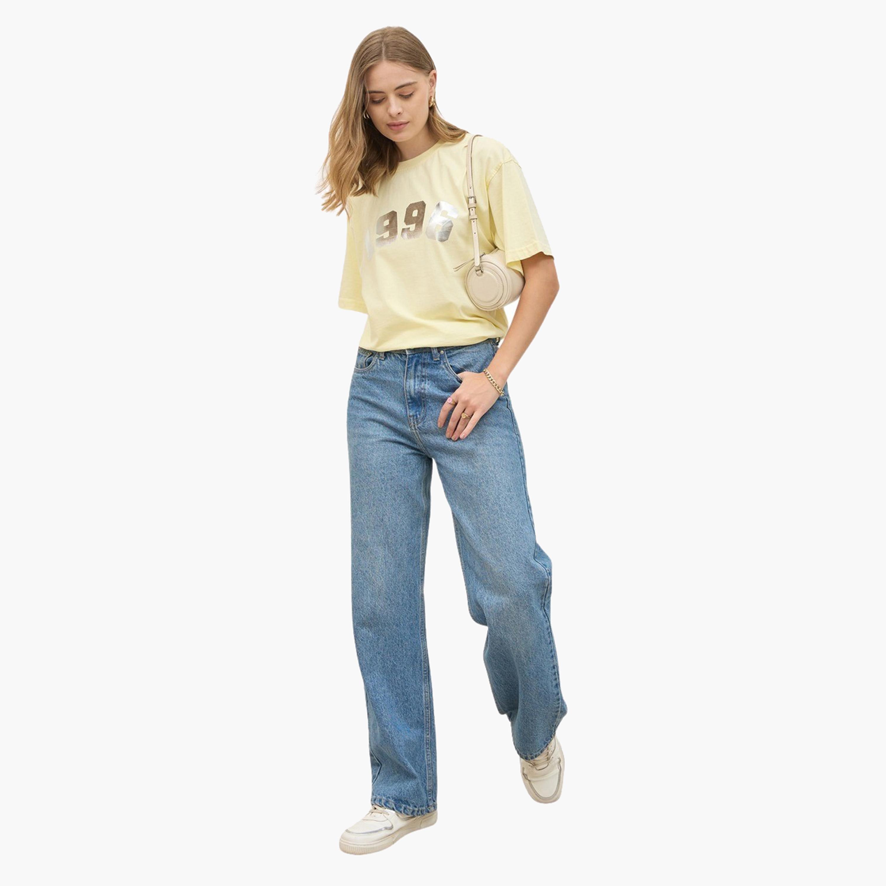 Styli Acid Washed 1998 Foil Slogan Print Oversized T-Shirt-women-clothing-tshirts-image-2