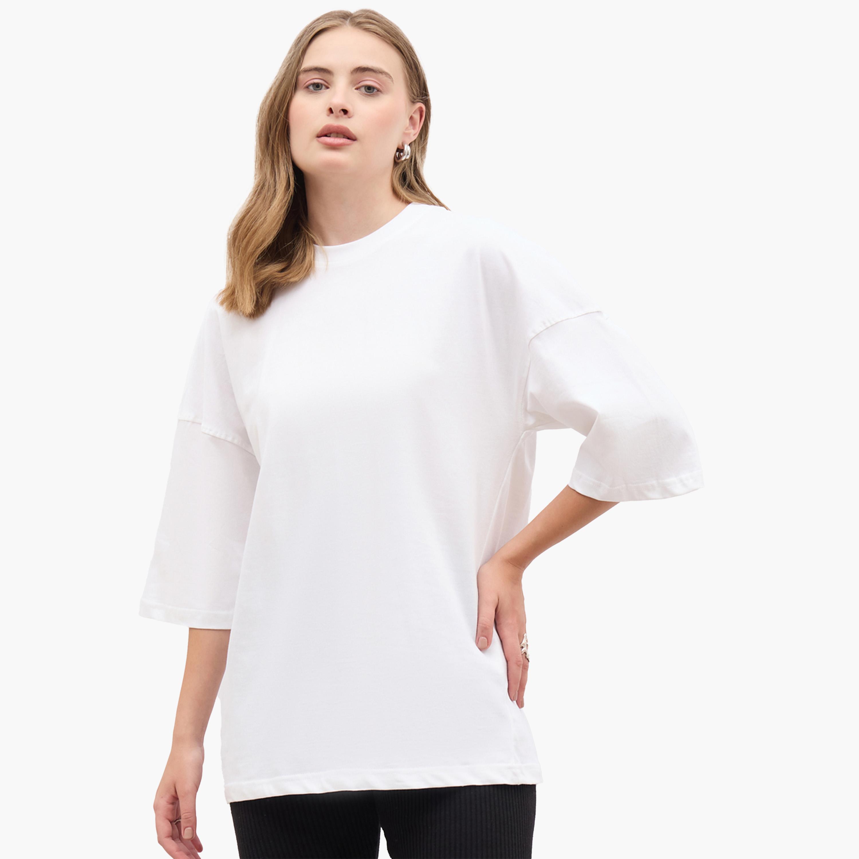 ستايلي-  تي شيرت كبير الحجم بأكمام قصيرة وطبعة جرافيكية-women-clothing-tshirts-image-1